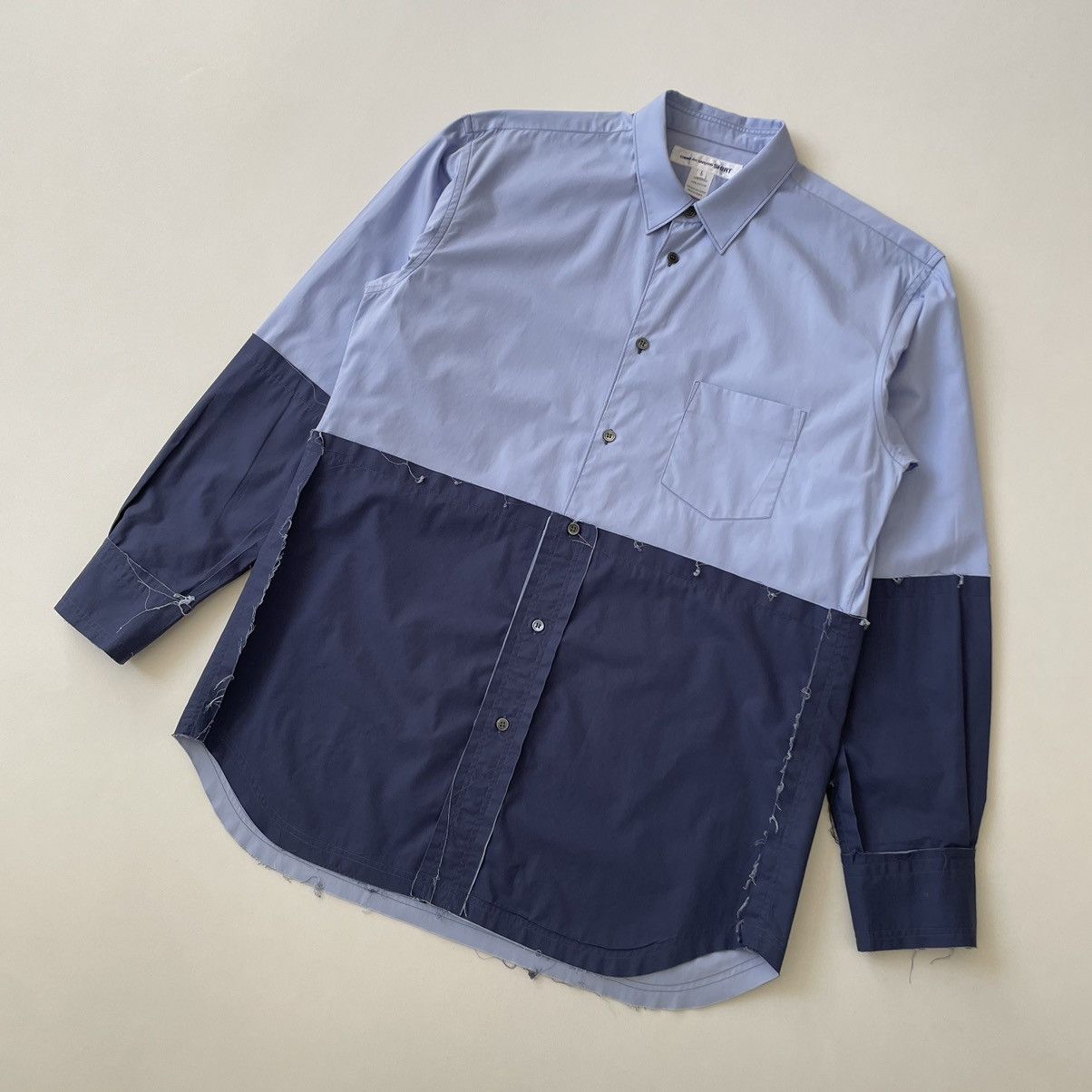 Comme des Garcons ‘Reworked Raw Hem’ Blue Cotton Shirt Size US L / EU 52-54 / 3 - 6 Thumbnail