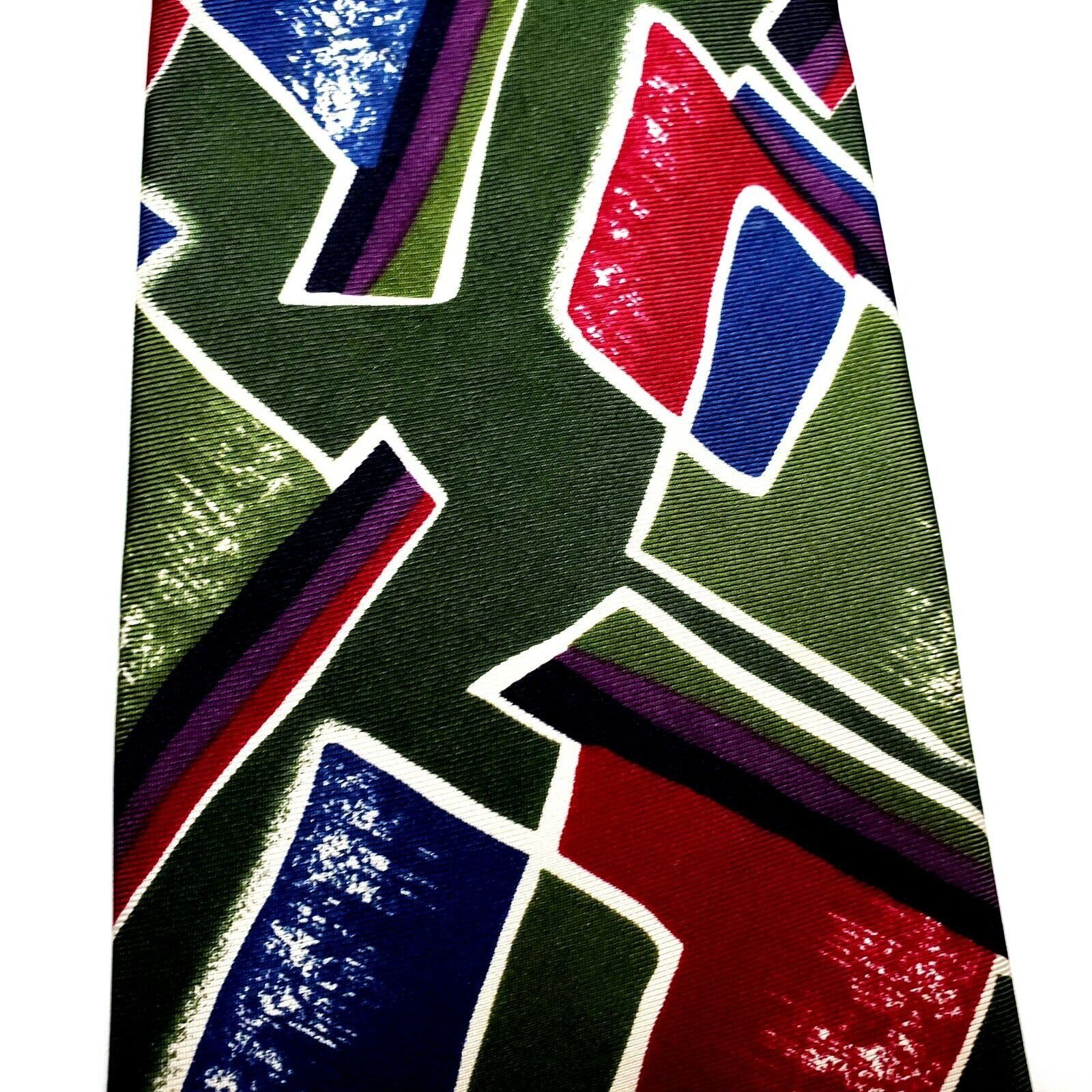 Henry Grethel Henry Grethel Silk Tie Abstract Green Print Short Wide Size ONE SIZE - 2 Thumbnail