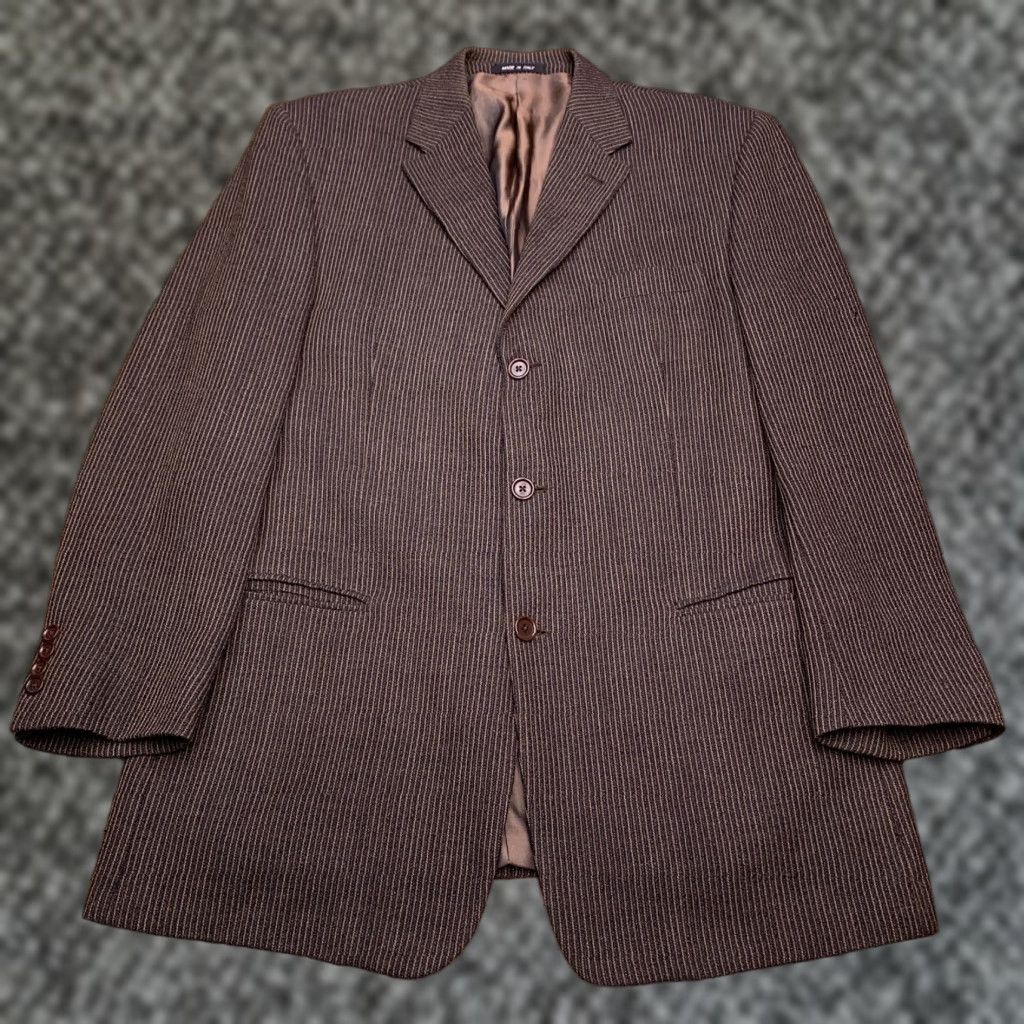 Vintage Jhane Barnes Sport Coat Mens 42 Brown Striped Wool Italy Blazer Size 42R - 1 Thumbnail
