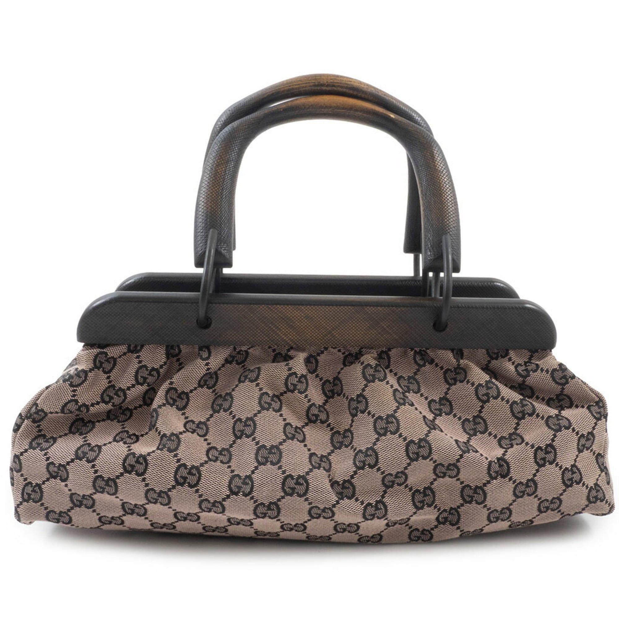 Gucci GG Canvas Handbag With Wooden Handle, 112688, Beige, Women's