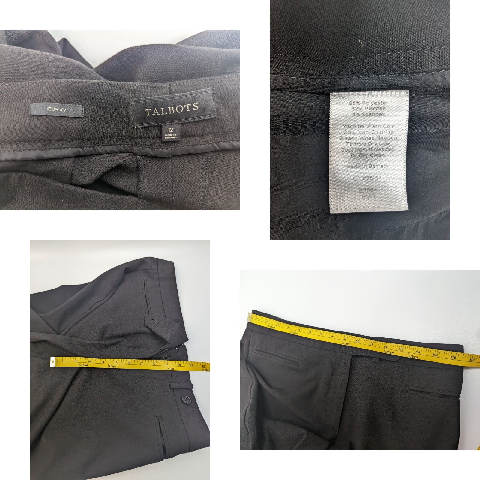Talbots Talbots Black Pants Womens 12 Casual Business Career Trouser Straight Leg High Rise 30 in Inseam 33 in Waist Regular Stretch Size 24" / US 00 / IT 34 - 8 Thumbnail