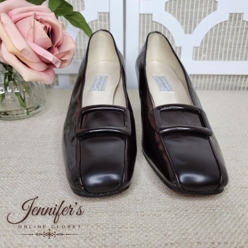 Lord & Taylor Lord & Taylor Brown Patent Leather Buckle Block Heel Pumps Size US 9.5 / IT 39.5 - 4 Thumbnail