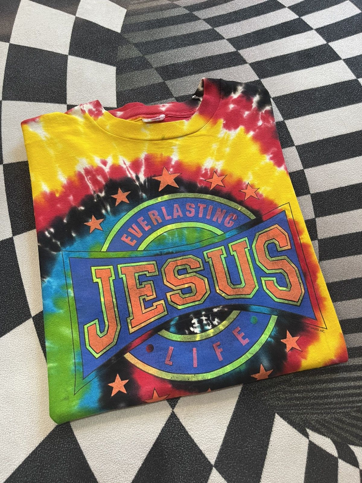 Vintage VINTAGE 90s Tie Dye JESUS EVERLASTING LIFE T-Shirt XL Size US XL / EU 56 / 4 - 1 Thumbnail