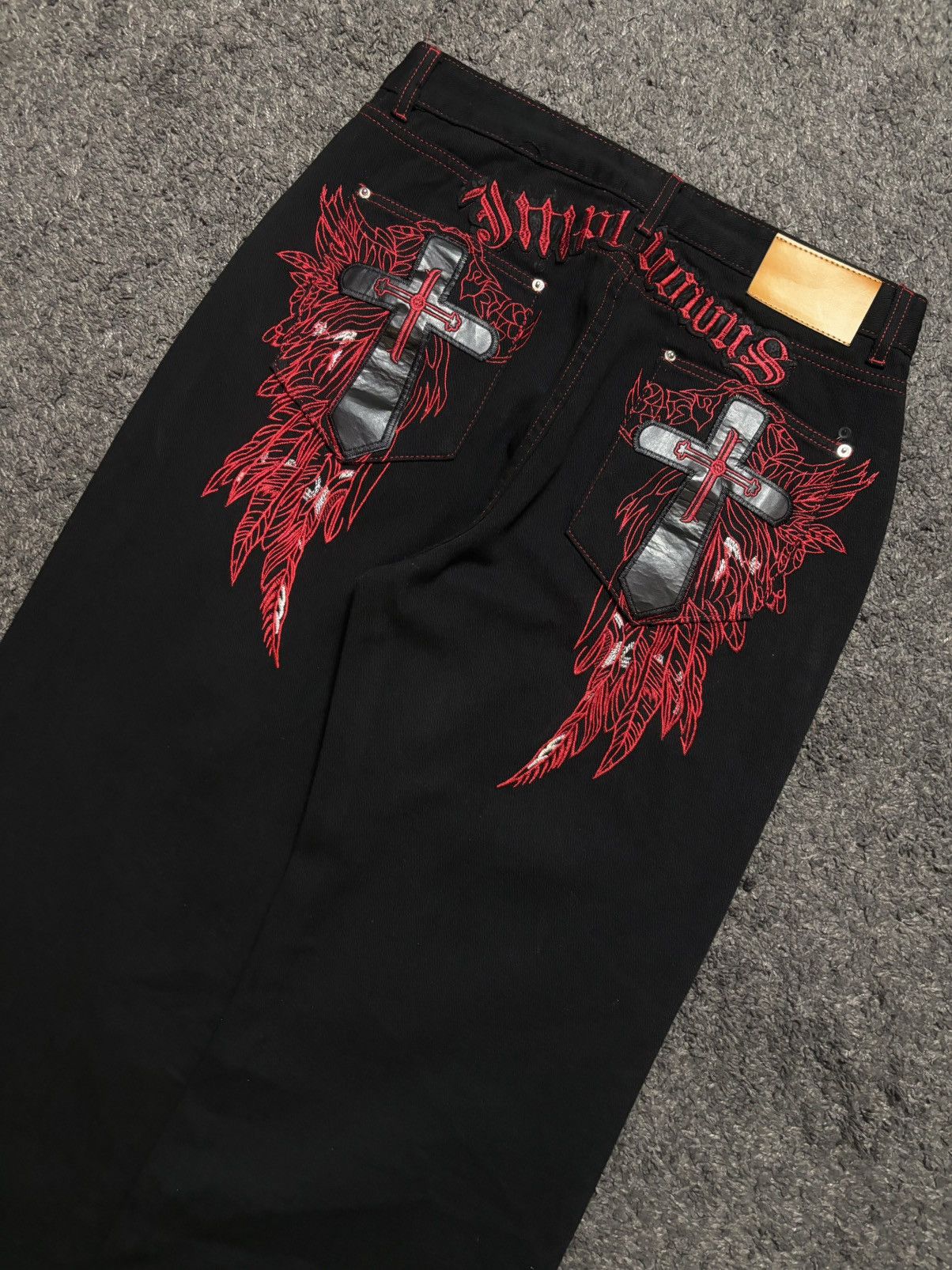 Jean × Vintage Vintage very rare cross wings medieval red black baggy jeans Size US 34 / EU 50 - 3 Thumbnail