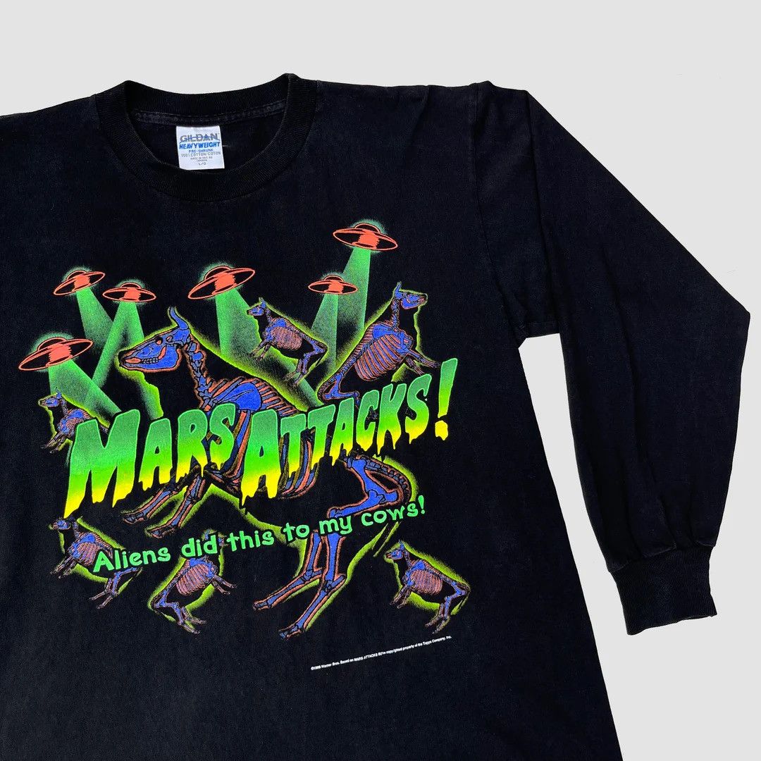 Vintage Mars Attacks 96 90s Vtg Promo L/S Cows Tim Burton Rare Tee Size US L / EU 52-54 / 3 - 2 Thumbnail