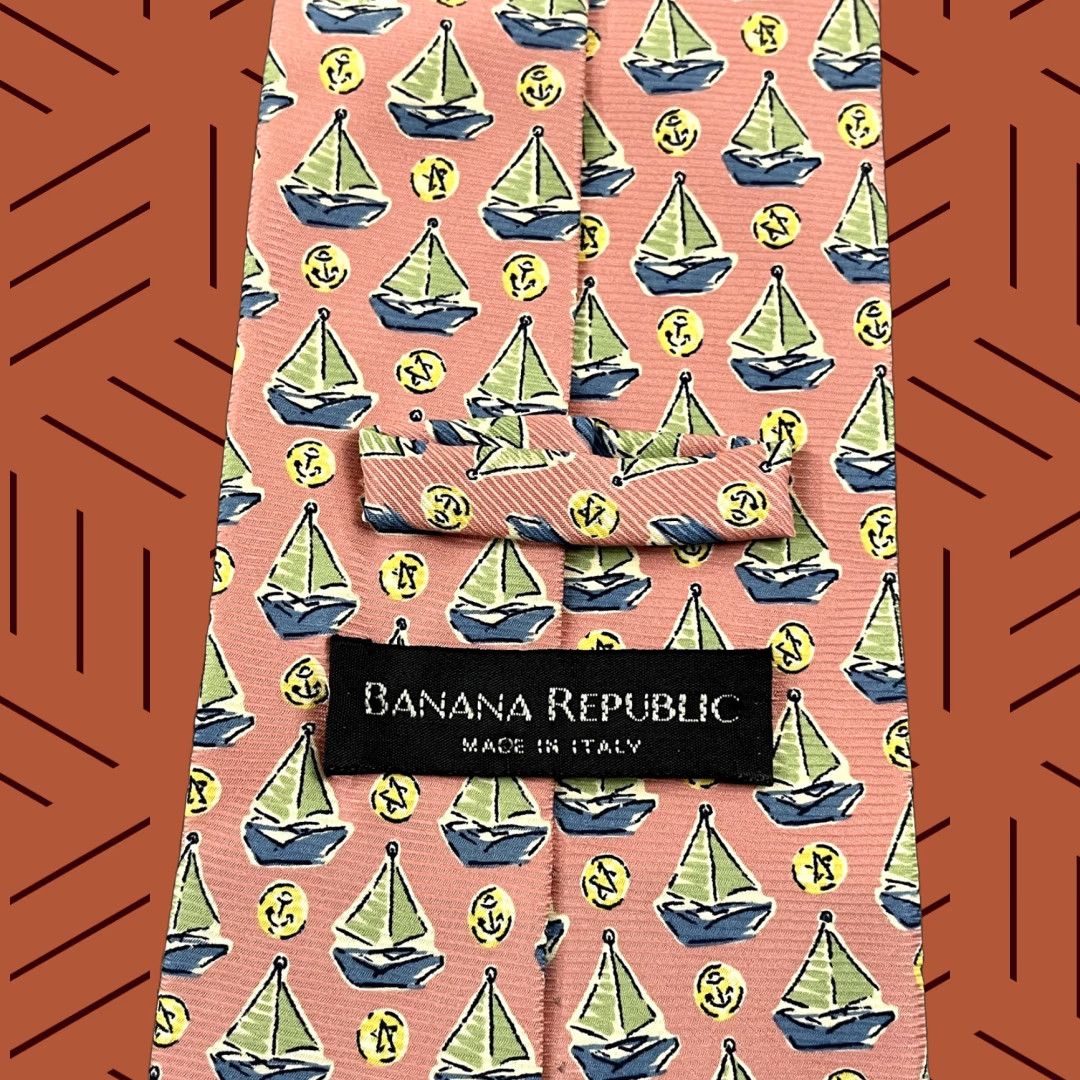 Banana Republic VINTAGE Banana Republic Men's Tie Silk Pink Sailboat Preppy Wide 3.75" Italy Size ONE SIZE - 1 Thumbnail