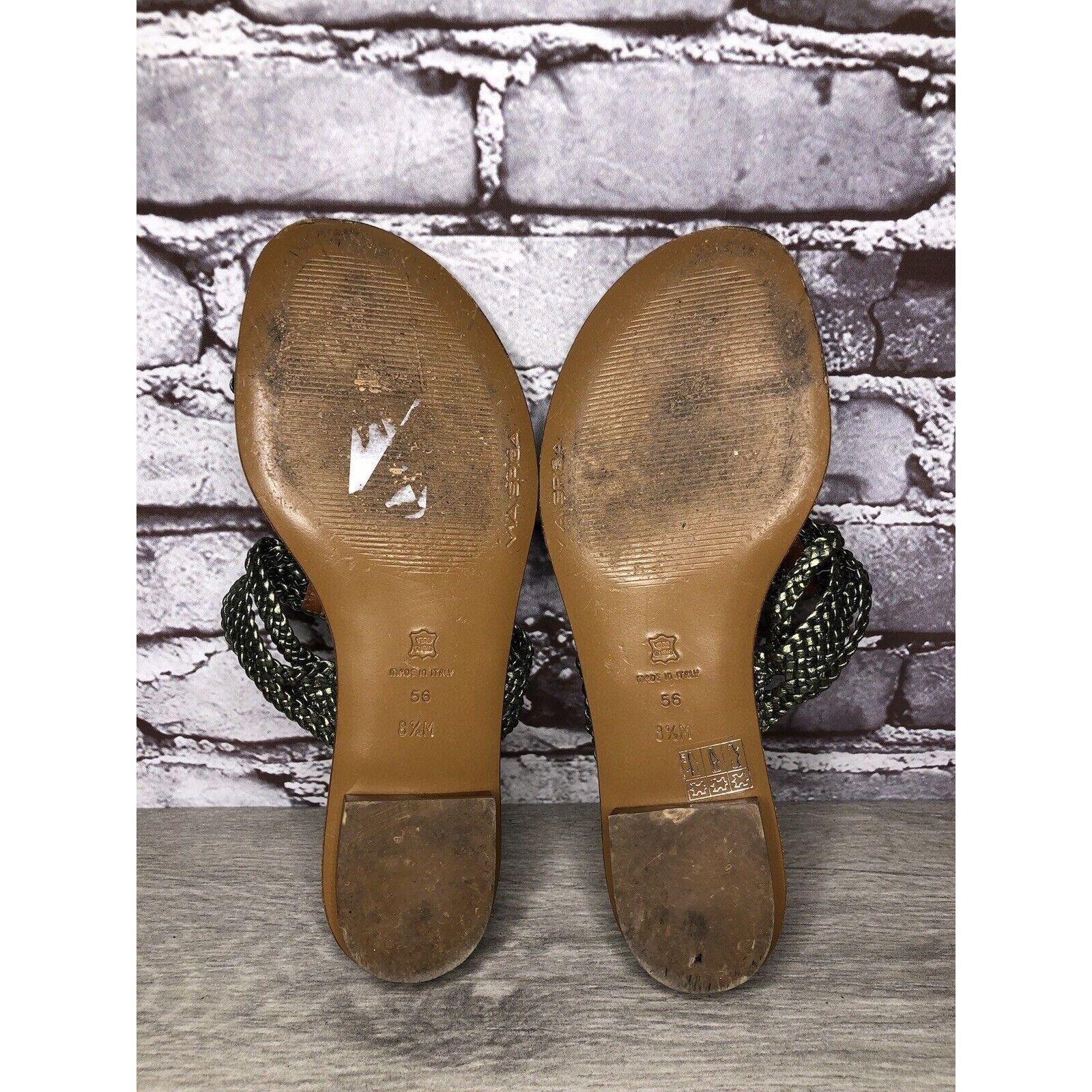 Other Via Spiga Metallic Green Leather Braided Flats Sandals Women Size US 8.5 / IT 38.5 - 17 Thumbnail