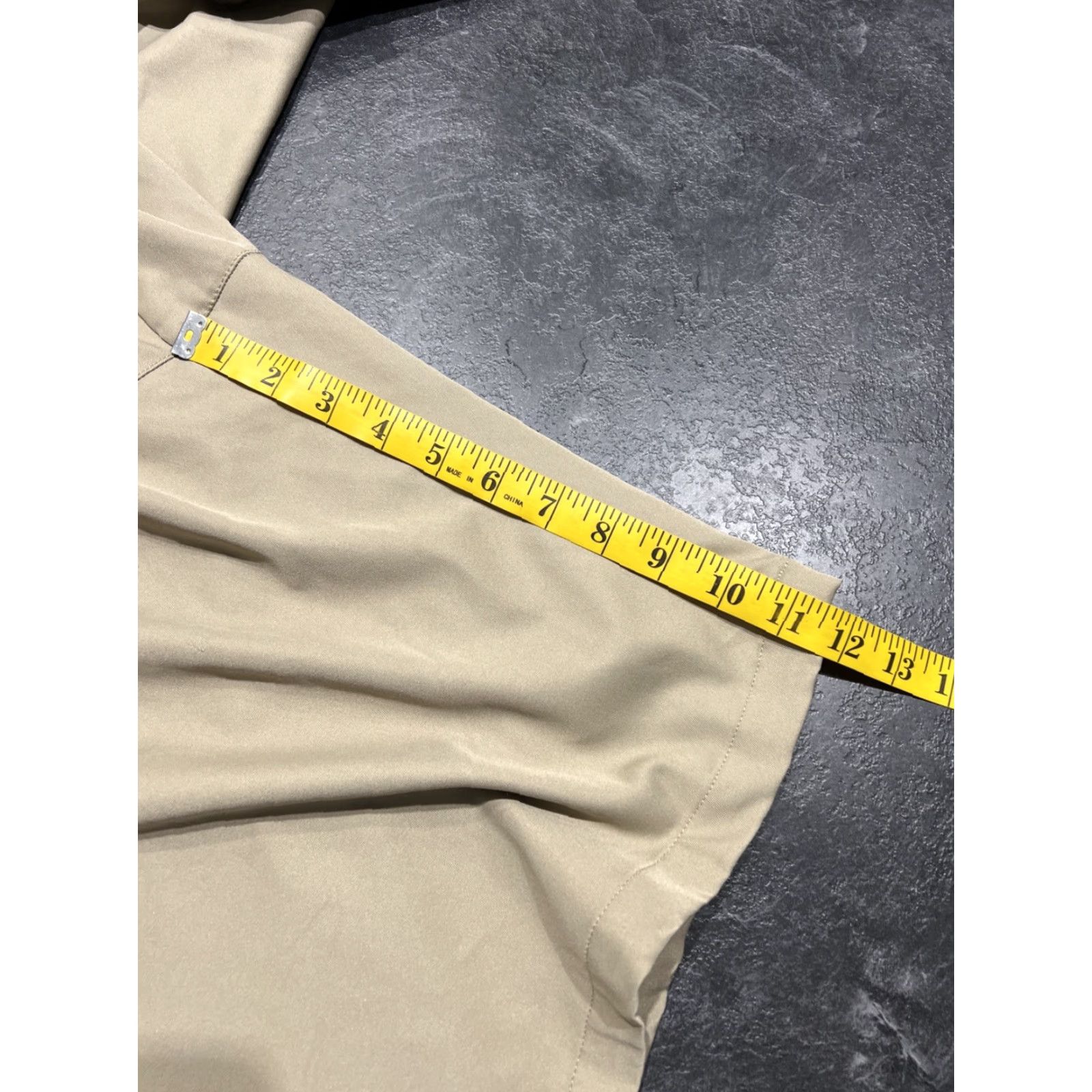 Vintage DENNIS M40 Mens Khaki Flat Front Stretch Twill Shorts Polyester | Regular Fit | 40 Waist | Beige, Solid, Chino, Casual Workwear Size US 40 / EU 56 - 6 Thumbnail