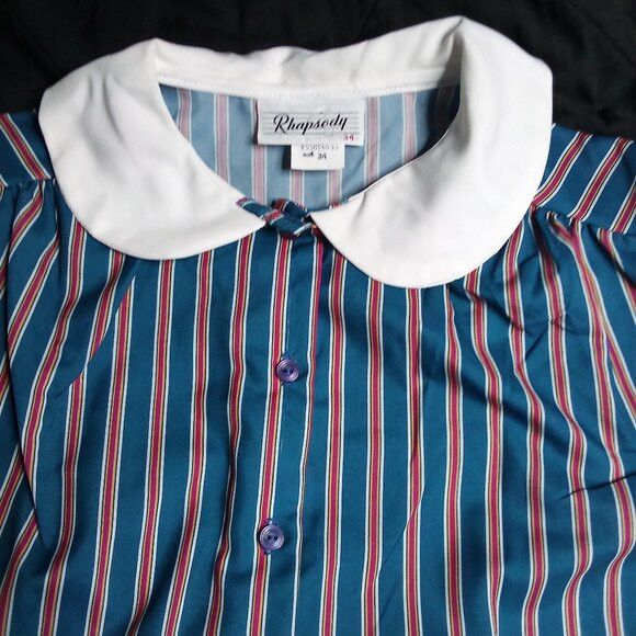 Other Vintage Rhapsody Striped Shirt Polyester Peter Pan Collar Size XXS / US 00 / IT 34 - 1 Thumbnail