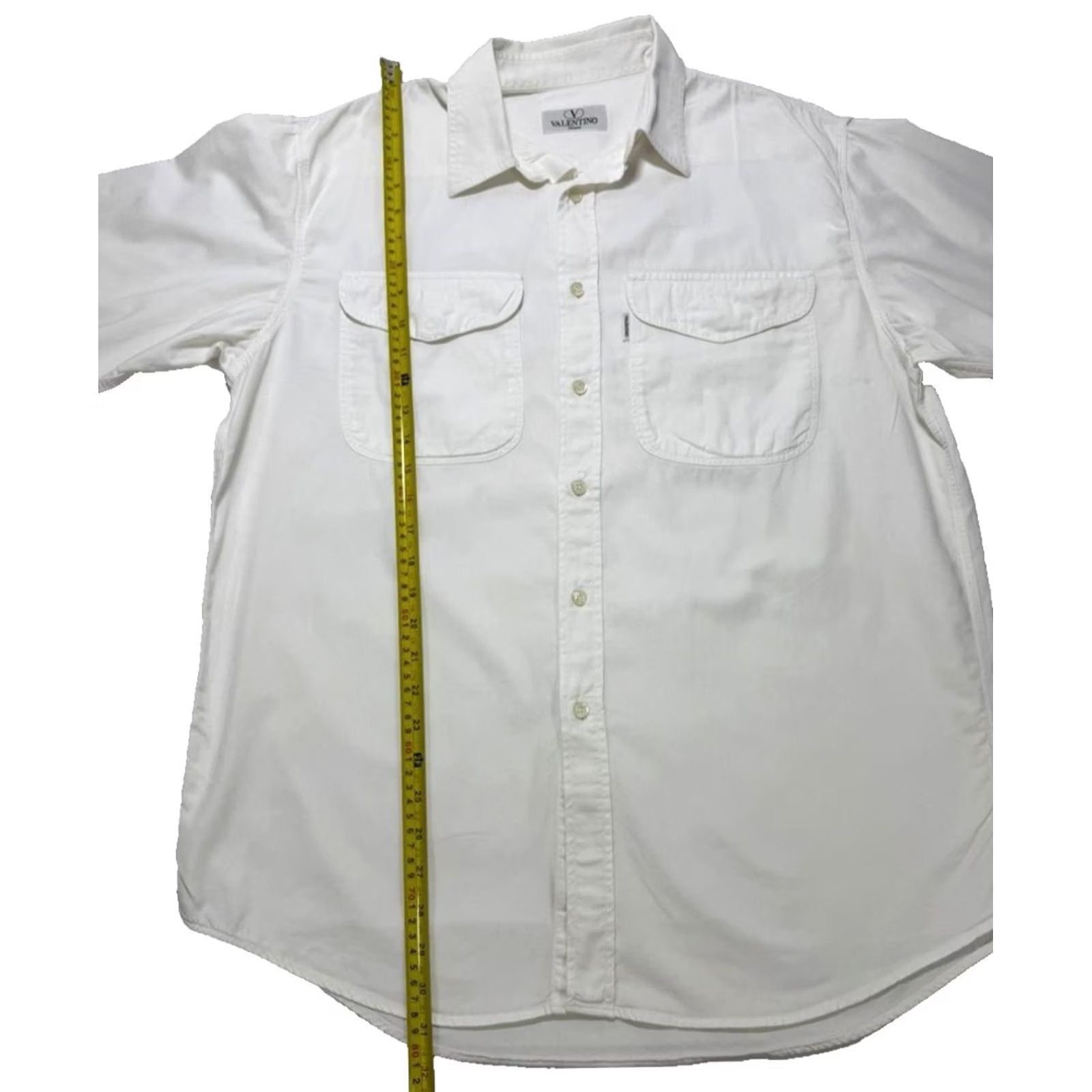 Valentino Valentino Button-Up Shirt Mens White Cotton Denim Long Sleeve - Size M, Casual, Fall/Spring/Summer, Regular Fit, Vintage No Size US M / EU 48-50 / 2 - 5 Thumbnail
