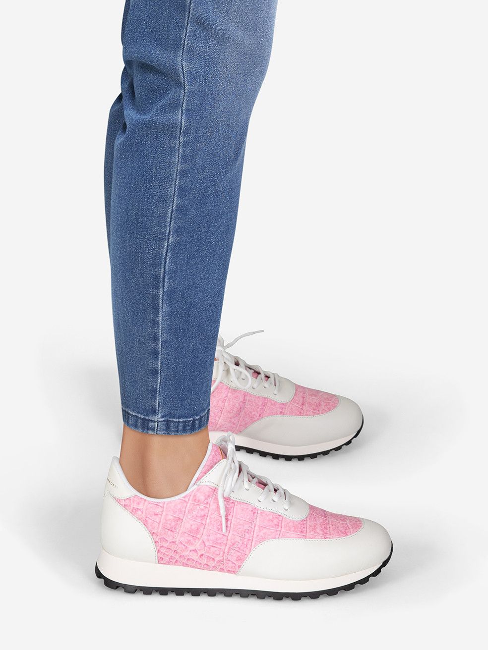 Giuseppe Zanotti Pink Croc Print Jimi Running Trainers Shoes, Women's (Size 10)