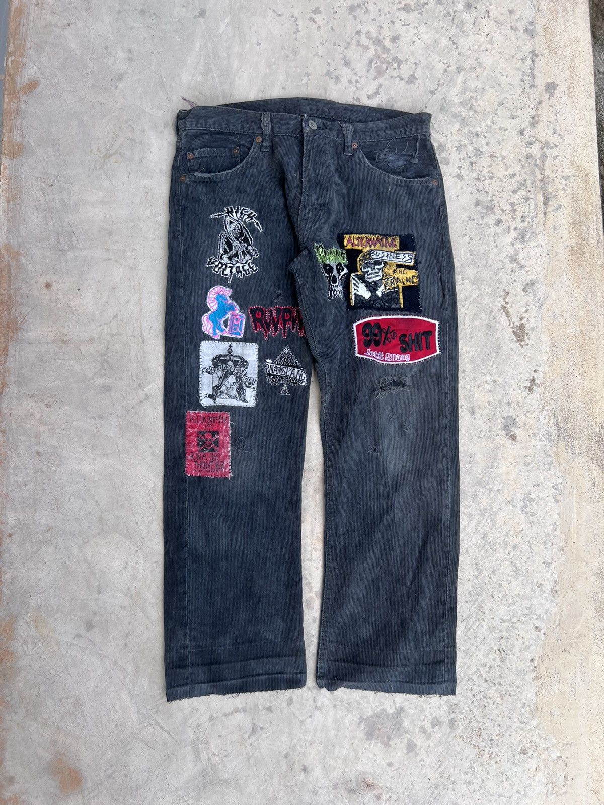 Japanese Brand DISTRESSED RNA Grunge Punk Patchwork Anarchy Corduroy Pants Size US 31 - 1 Thumbnail