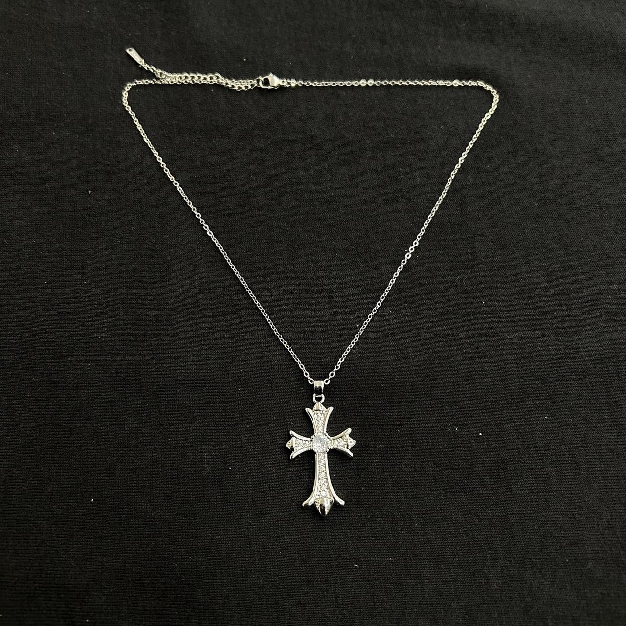 Japanese Brand × Vintage Y2K 2000s Silver Cross Punk Studded Rapper Hip Hop Chain Size ONE SIZE - 4 Thumbnail