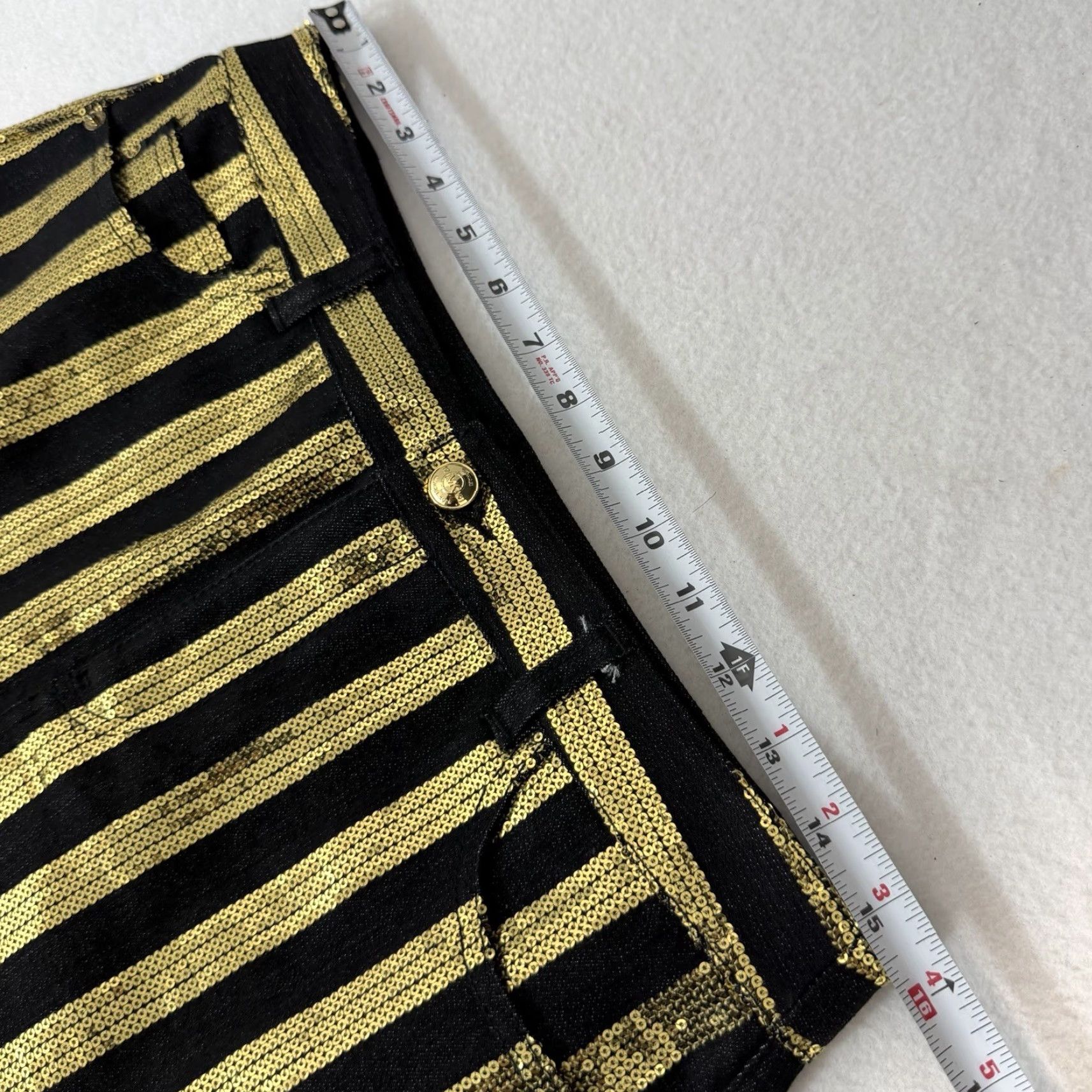 Michael Kors Michael Kors Black Gold Sequin Stripe Denim Mini Skirt Size 6 Size 28" / US 6 / IT 42 - 3 Thumbnail