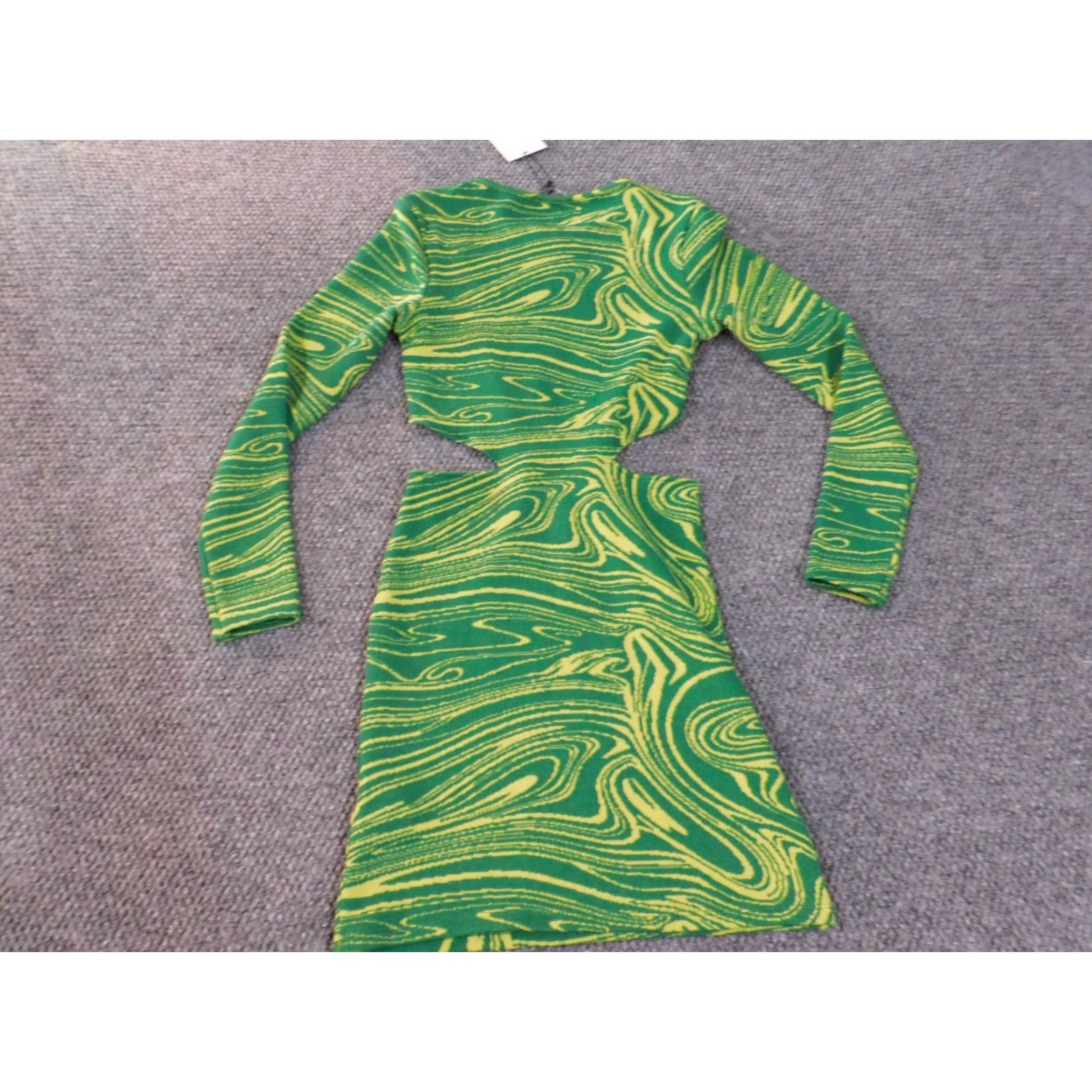 Zara Zara Dress Women Geometric Day Party Casual A-Line Knee Length Green Polyester Crew Neck Zip Raglan Sleeve Stretch Medium M Regular Velvet? Size M / US 6-8 / IT 42-44 - 7 Thumbnail