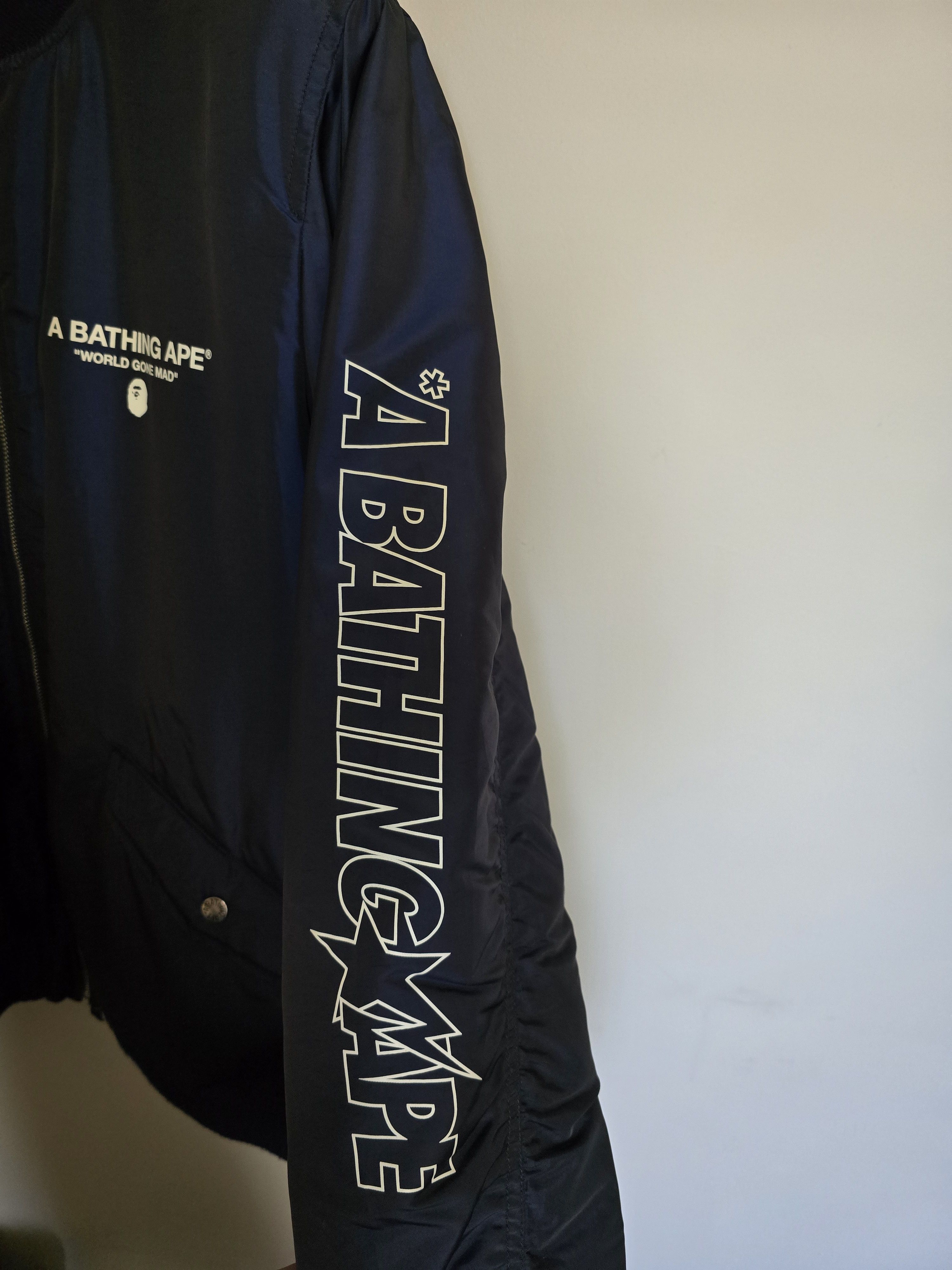 Bape A Bathing Ape Logo Bomber Jacket Navy Size US L / EU 52-54 / 3 - 3 Thumbnail