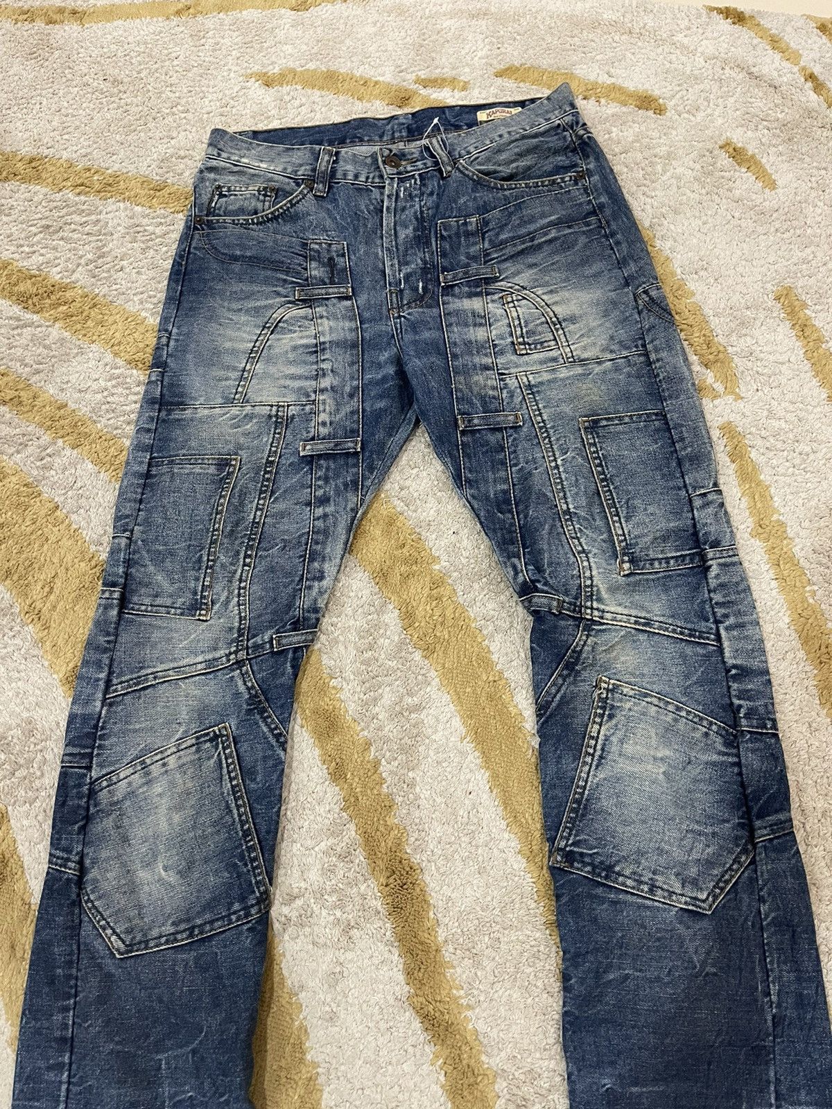 Japanese Brand DENIM FLARE JEANS. KAPORAL POCKETS PATCHES CLAW MARK Size US 31 - 4 Thumbnail