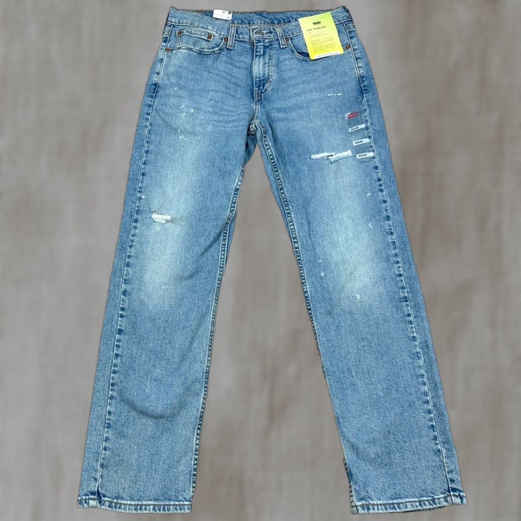 Levi's Levi's 514 Jeans Men 30x30 Straight Leg Medium Wash Stretch Distressed Denim Regular 5-Pocket Zipper Button Blue Size US 30 / EU 46 - 1 Thumbnail