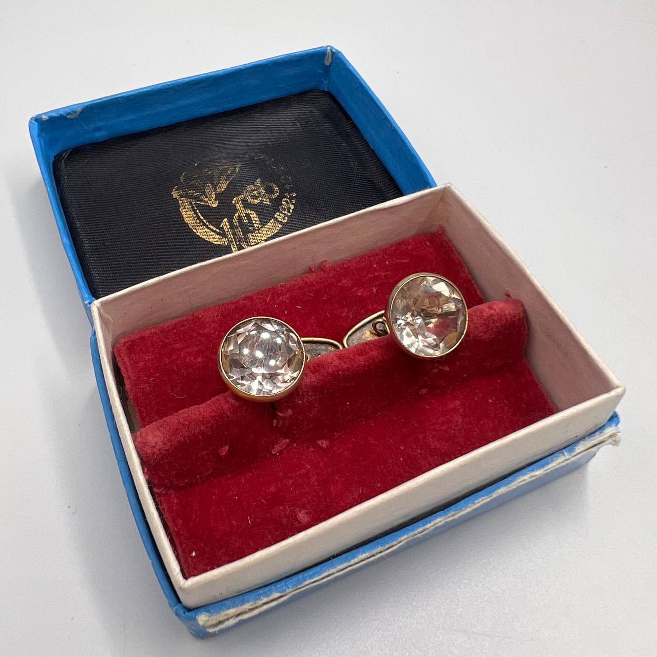 Vintage USSR Gilt Silver 875 Jewelry Cufflinks Rock Crystal