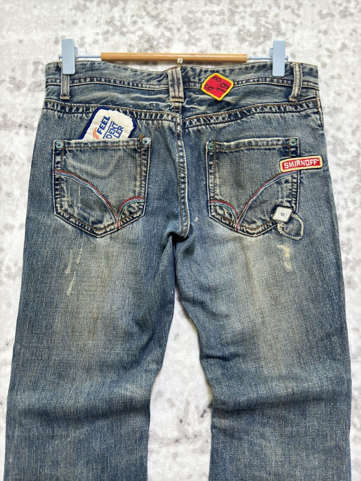 Japanese Brand Vintage BACK NUMBER Flare Distressed Low Raise Patches Denim Size US 29 - 10 Thumbnail