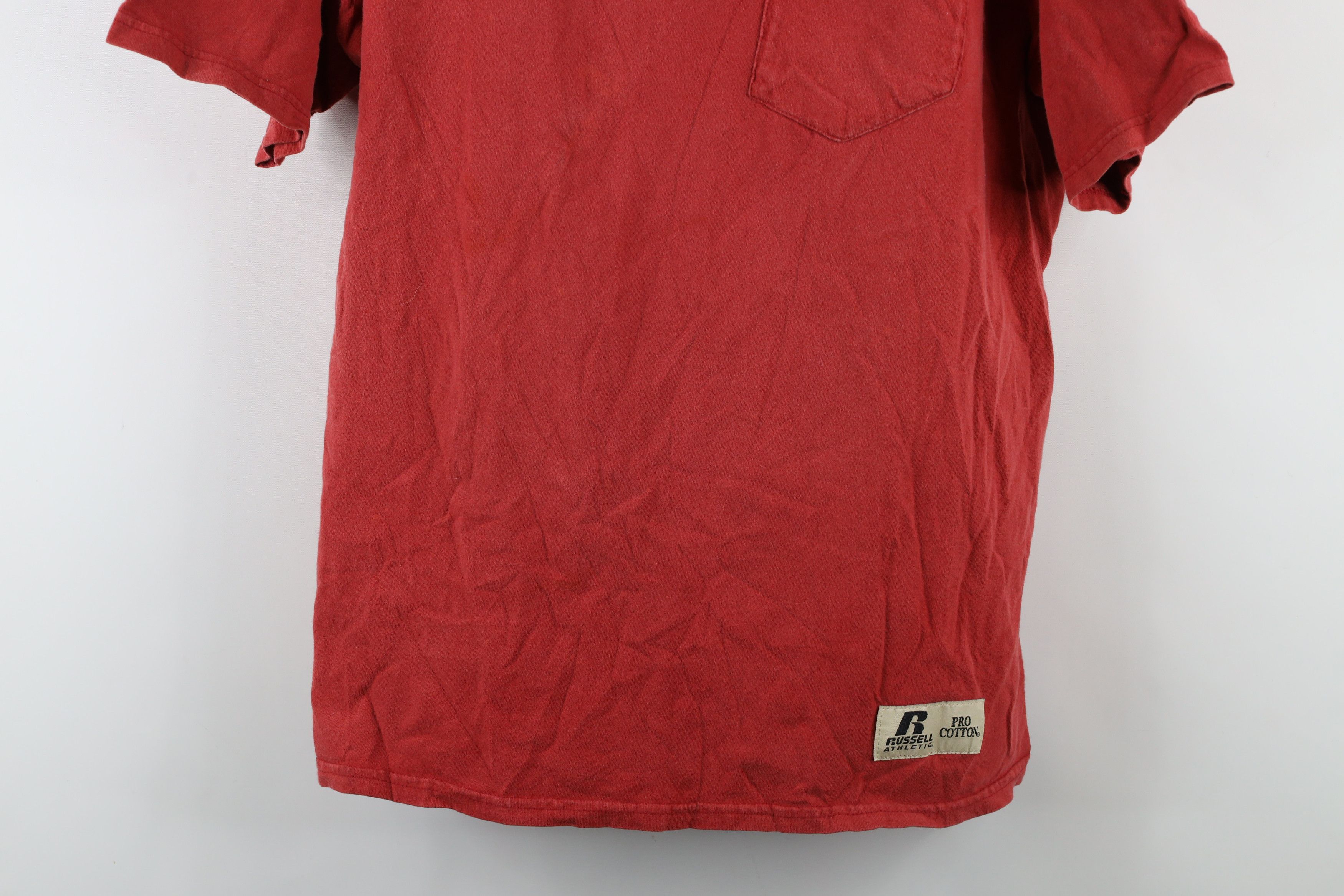 Russell Athletic × Vintage Vintage 90s Russell Athletic Blank Pocket T-Shirt Red Cotton Size US L / EU 52-54 / 3 - 3 Thumbnail