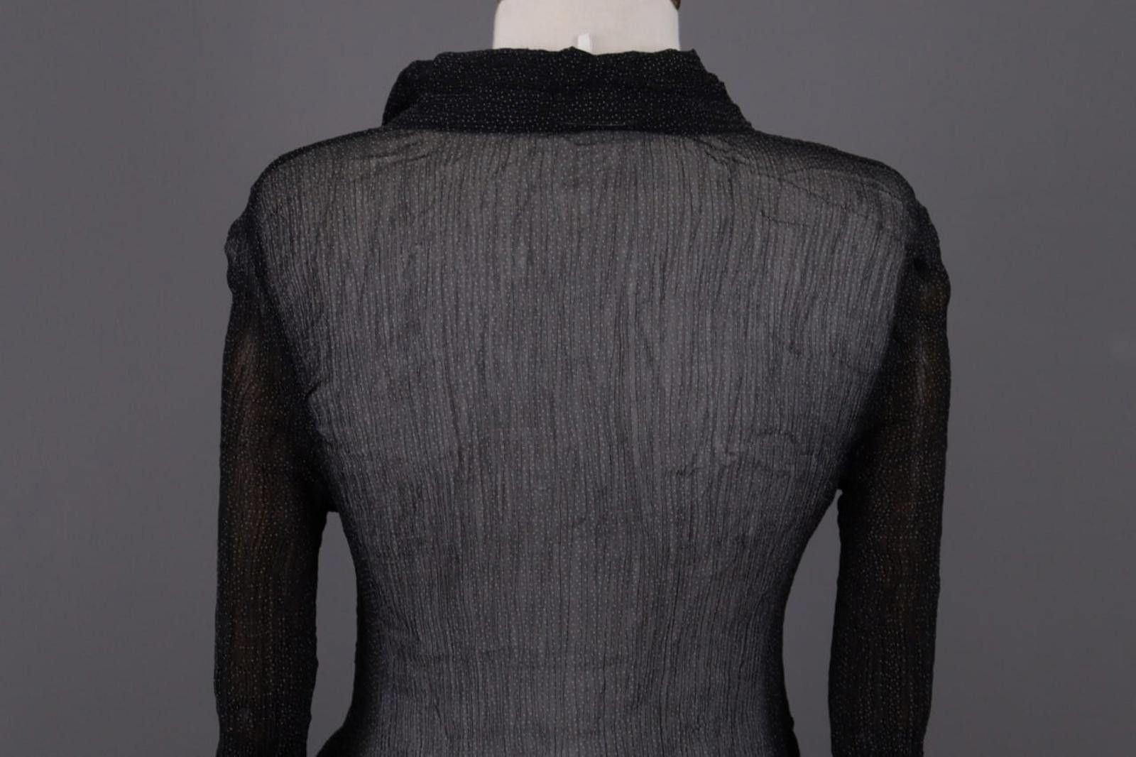 Gianni Valentino Ganni Black Dotted Mesh Long Sleeve Henley A-Line Dress Size M / US 6-8 / IT 42-44 - 11 Thumbnail