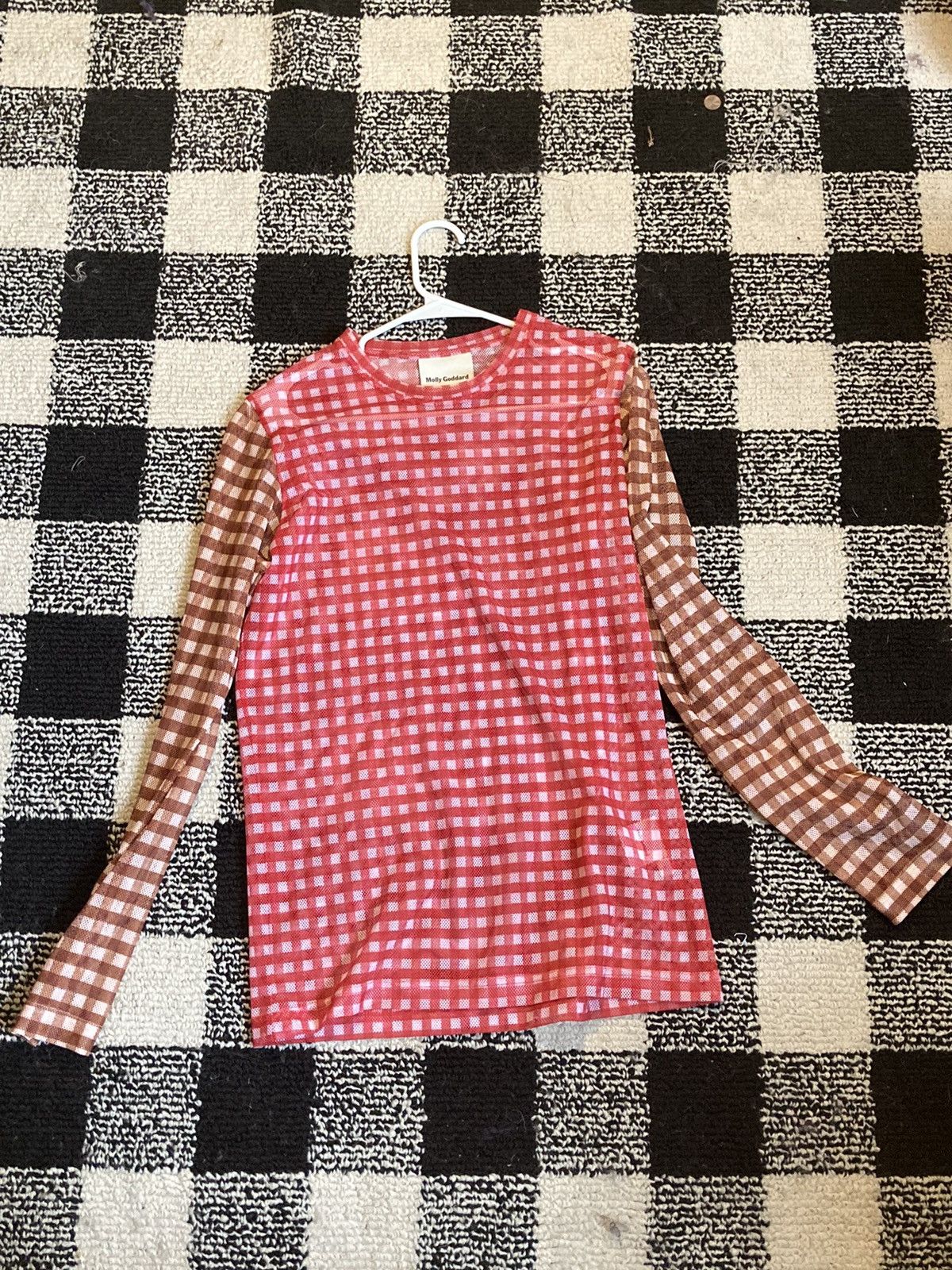 Molly Goddard Menswear Molly Goddard Red & Brown Mesh Andrew Gingham Size US M / EU 48-50 / 2 - 4 Thumbnail