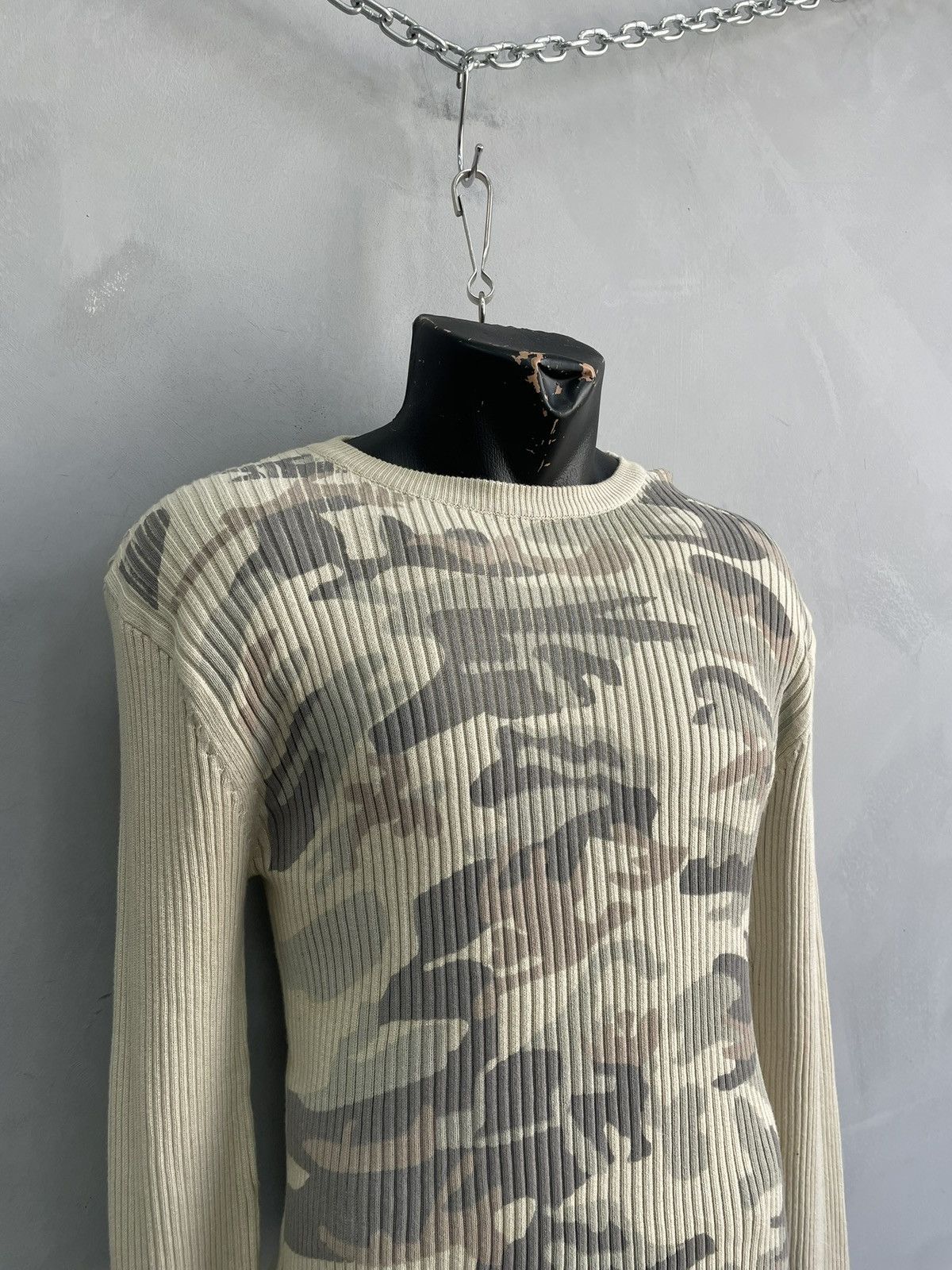 Japanese Brand Diesel style camo Beige Ribbed avant garde Sweater y2k Size US XL / EU 56 / 4 - 3 Thumbnail