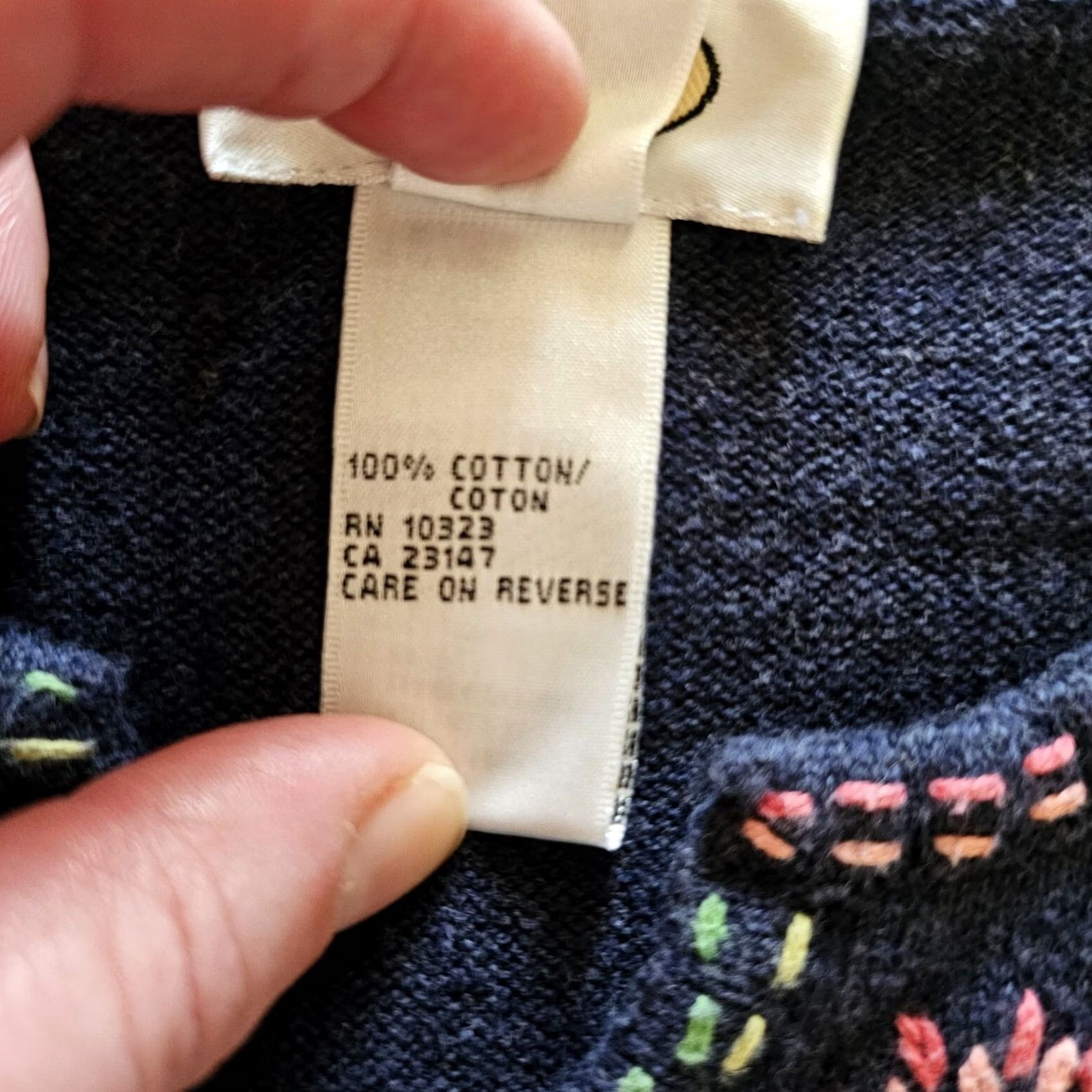 Talbots Talbots Sweater Top Womens 8 Blue Knit Rainbow Embroidered Flowers Long Sleeve V-Neck Pullover Size M / US 6-8 / IT 42-44 - 5 Thumbnail
