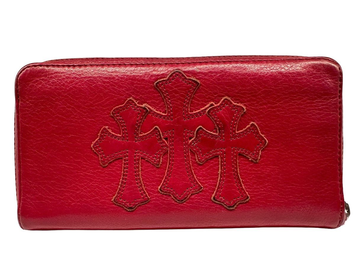 image of Chrome Hearts Cemetary Wallet 3 Embroidered Leather Crosses, Men's