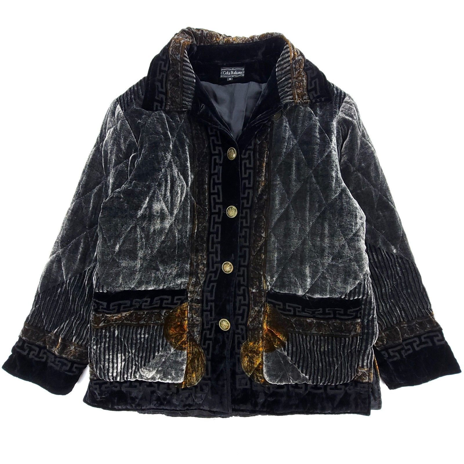 Vintage Old Money Ceta Italiana 100% Silk 90s Medusa Velvet Jacket Size US S / EU 44-46 / 1 - 1 Thumbnail