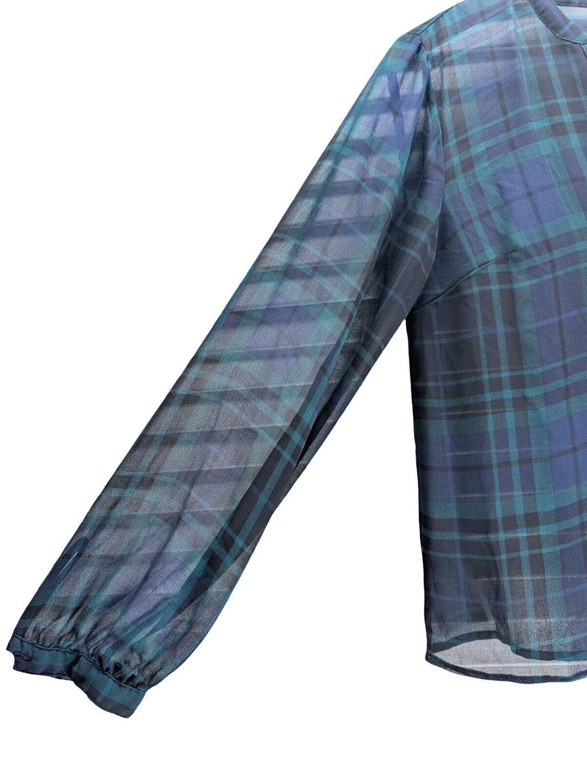 Other A New Day Blouse Women S Split Neck Sheer Plaid Navy Green Size S / US 4 / IT 40 - 3 Thumbnail