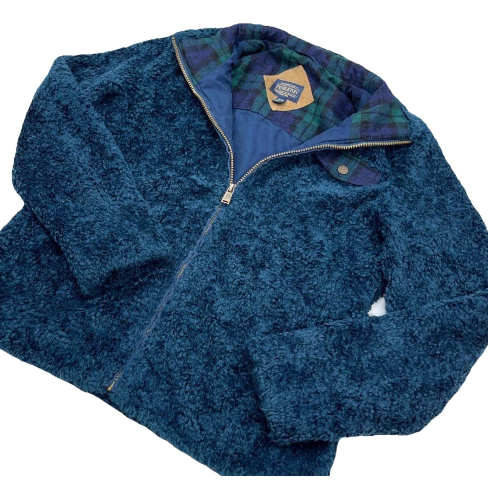 Pendleton Pendleton Jacket Women Small Blue Green Deep Pile Sherpa Fleece Sport Coat Size S / US 4 / IT 40 - 3 Thumbnail