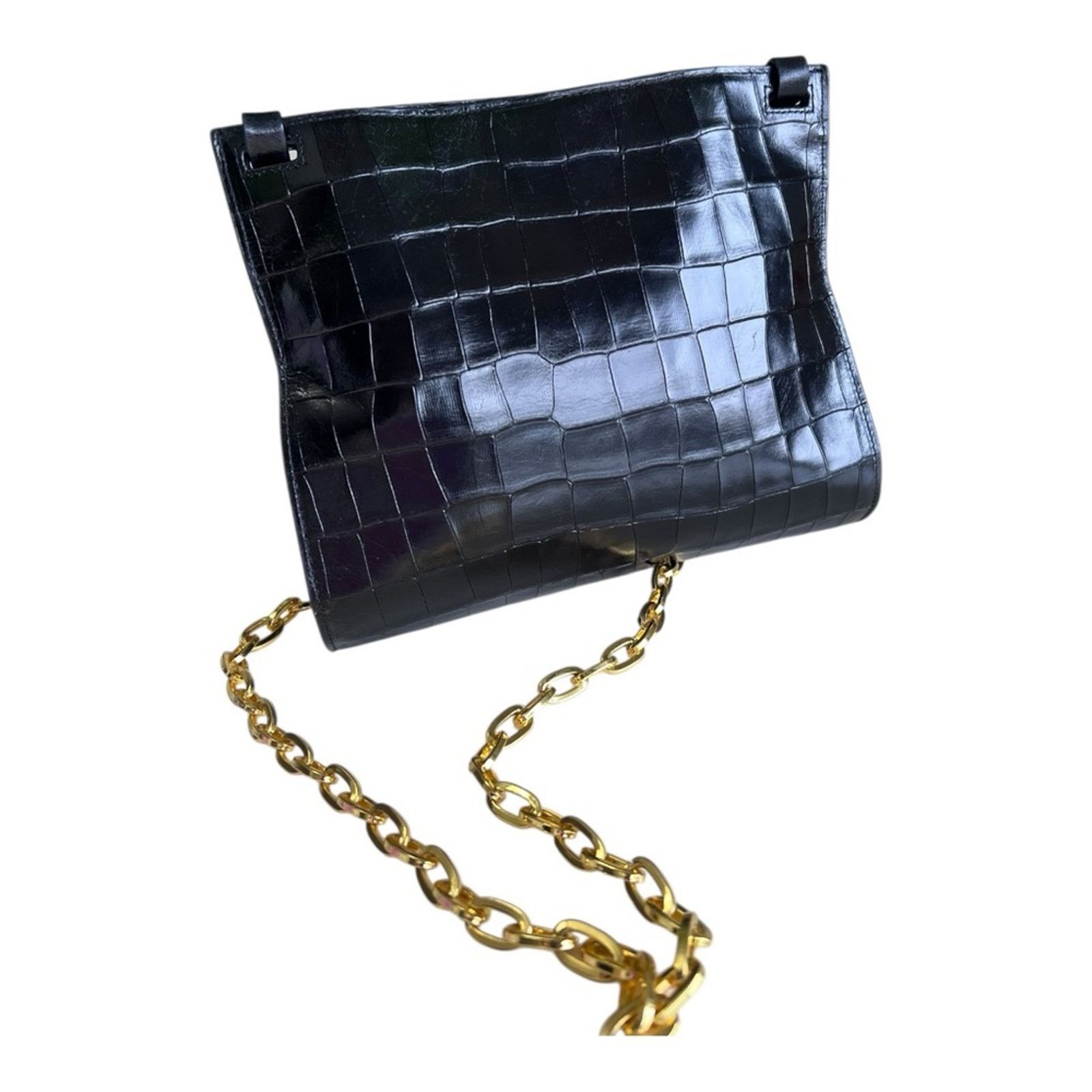 Halston Heritage Halston Heritage Black Croc Embossed Leather Shoulder Bag Size ONE SIZE - 2 Thumbnail