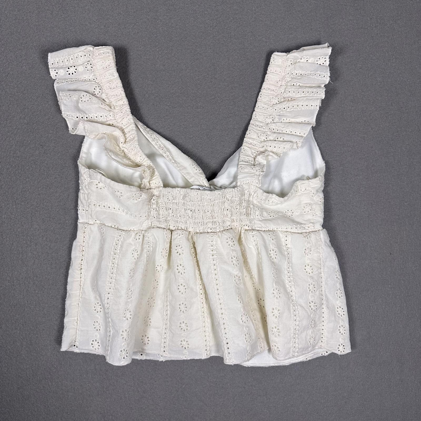 Other Women’s Crop Top Cream Ruffle Eyelet Size L / US 10 / IT 46 - 2 Thumbnail