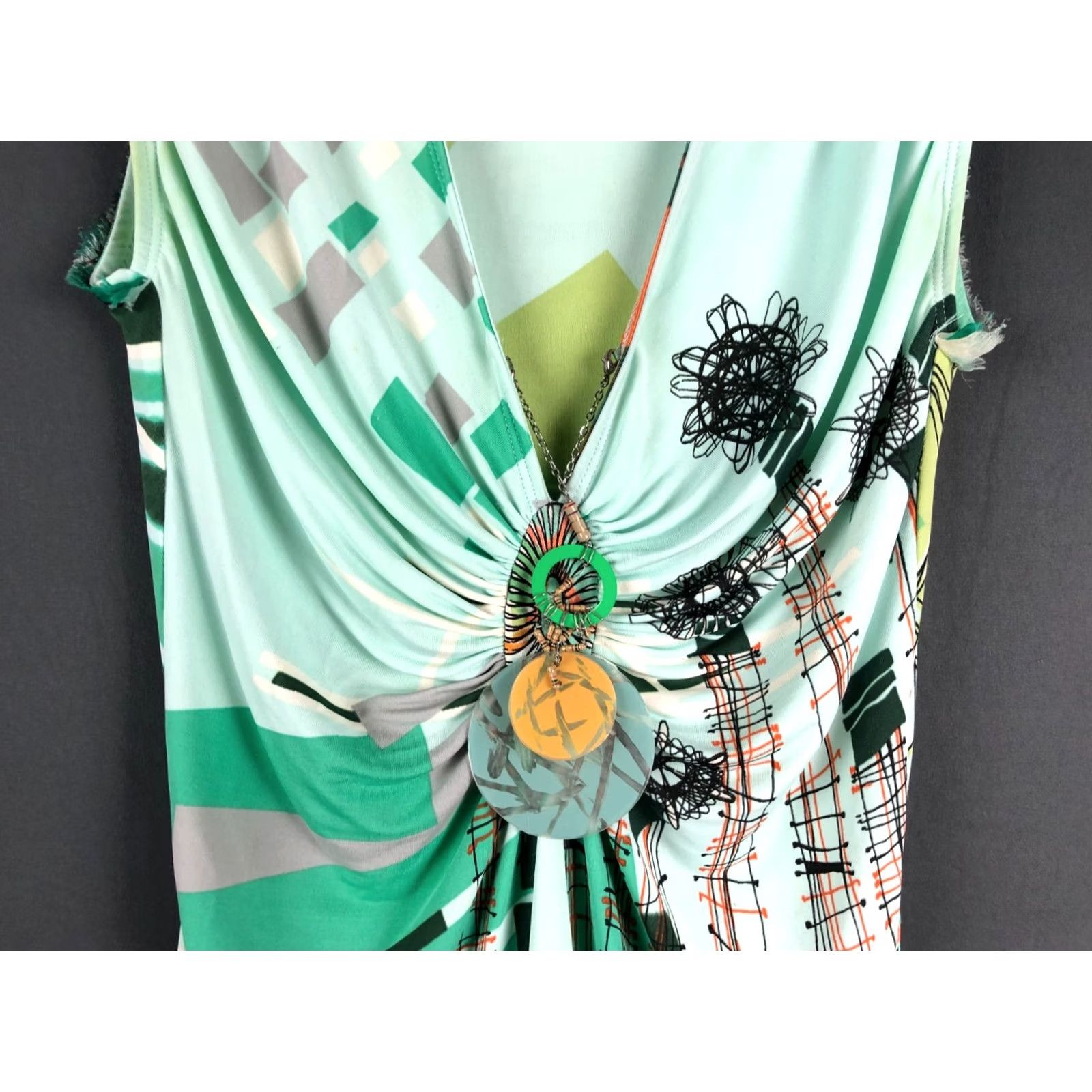 Vintage Save the Queen Blouse Sleeveless Top S Green Womens Jersey Viscose Silk Elastane Size S / US 4 / IT 40 - 5 Thumbnail