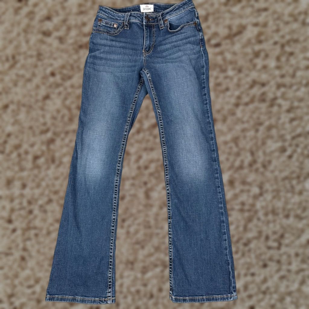 Shyanne Jeans Womens Bootcut 27 Blue Denim Embroidered Embellished Mid 27x31 Jeans Womens