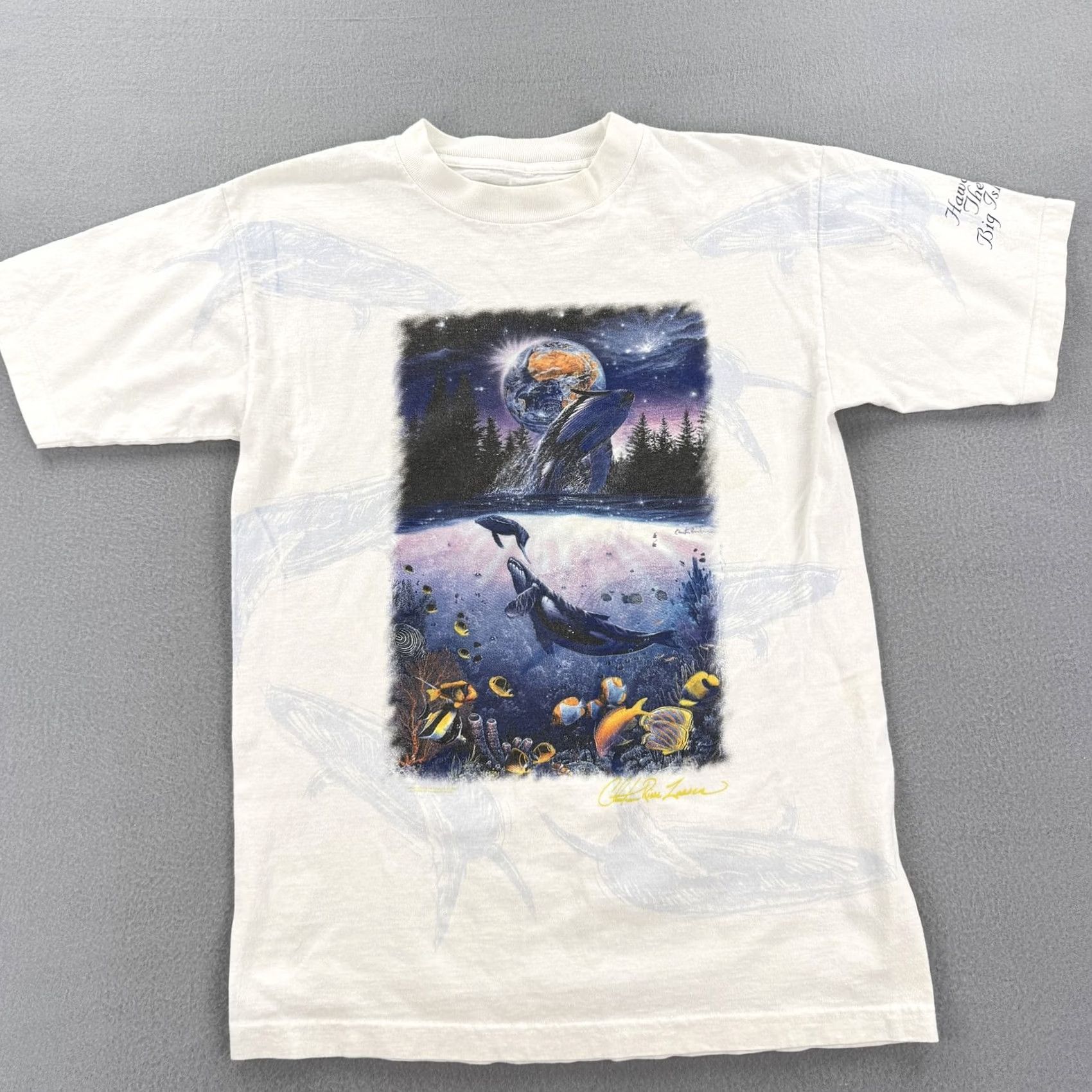 Vintage VINTAGE Hawaii The Big Island Shirt Mens Medium White Whale Ocean Art Nature 90s Size US M / EU 48-50 / 2 - 2 Thumbnail