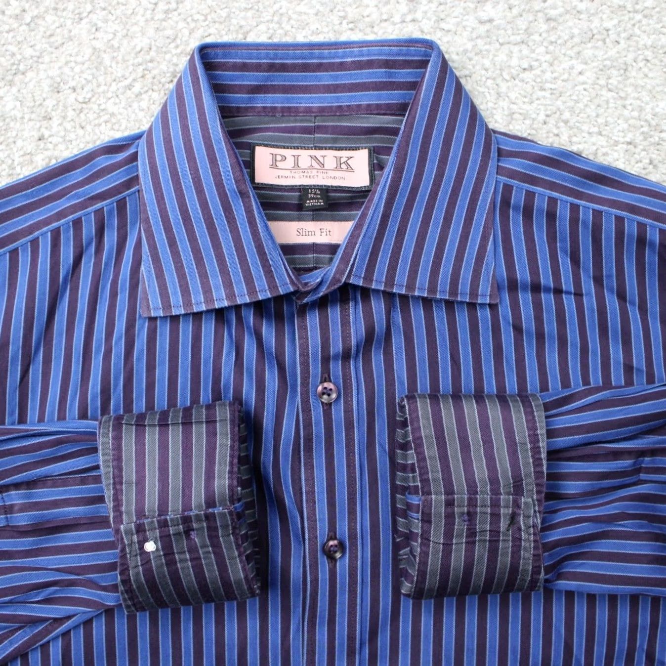 Pinko Thomas Pink Dress Shirt Mens 15 1/2 39 Blue Slim Shirt Long Sleeve Button Cuff Capable Slim Fit Size US L / EU 52-54 / 3 - 2 Thumbnail