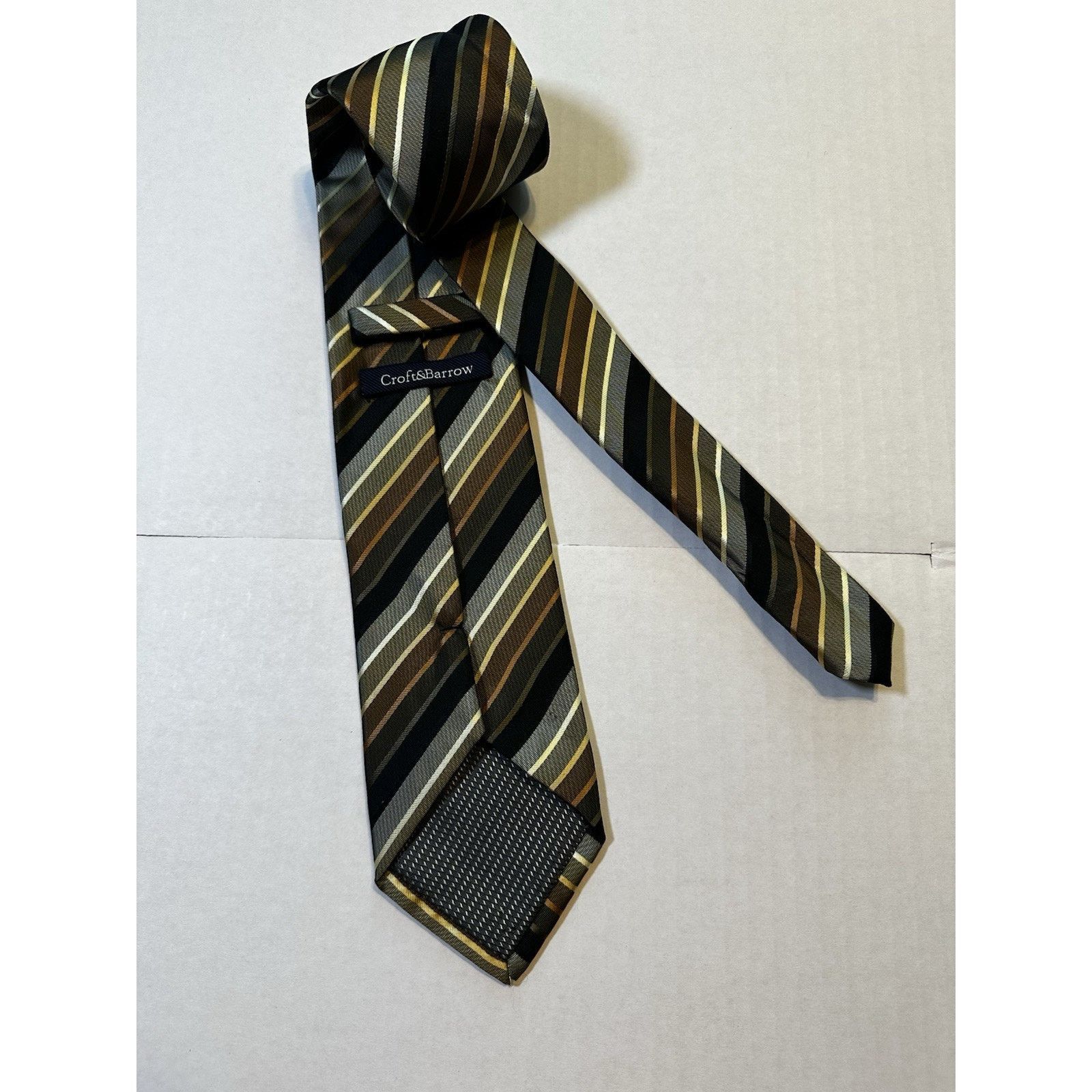 Croft & Barrow Croft & Barrow Neck Tie Black/Gold Striped Preppy Business Size ONE SIZE - 6 Thumbnail