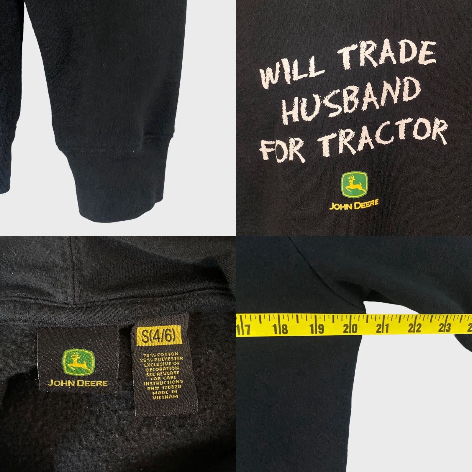 John Deere John Deere Hoodie Sweatshirt Black Womens S Pullover Hooded Pockets Drawstring Kangaroo Pouch Tractor Western Casual Gift Size S / US 4 / IT 40 - 8 Thumbnail