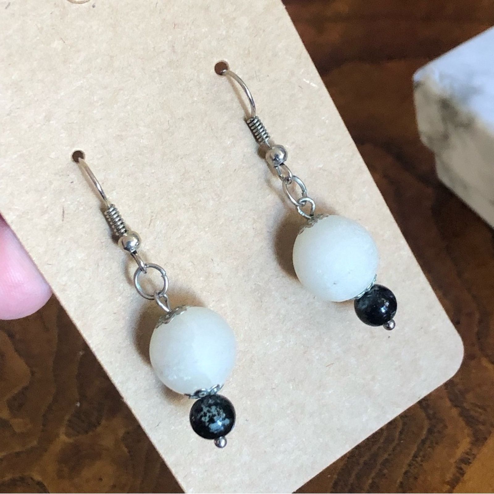 Handmade Hand crafted milky quartz snowflake obsidian earring Size ONE SIZE - 1 Thumbnail