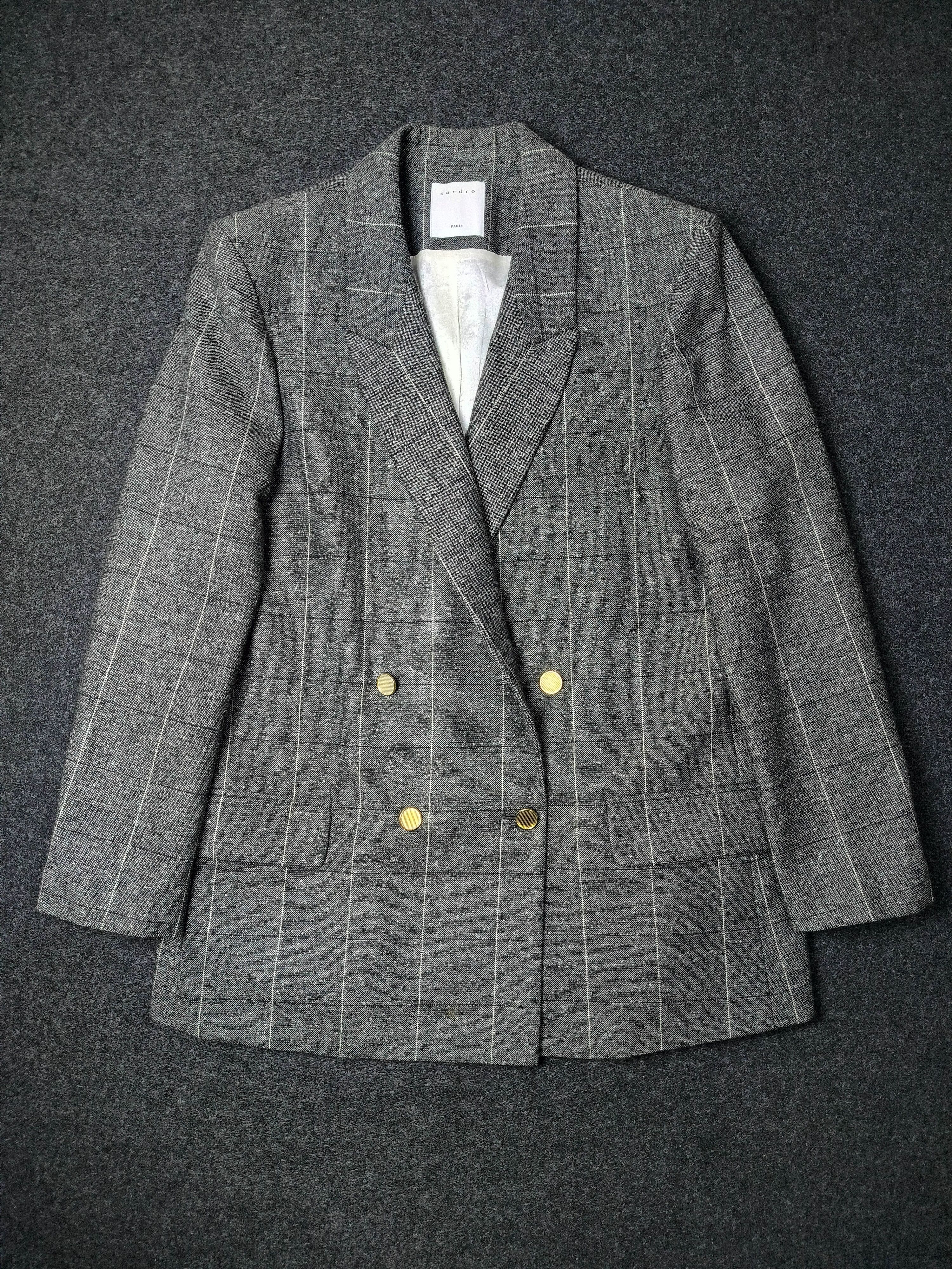 Sandro Sandro Paris Lani Checked Double-Breasted Blazer in Gray Size M / US 6-8 / IT 42-44 - 1 Thumbnail