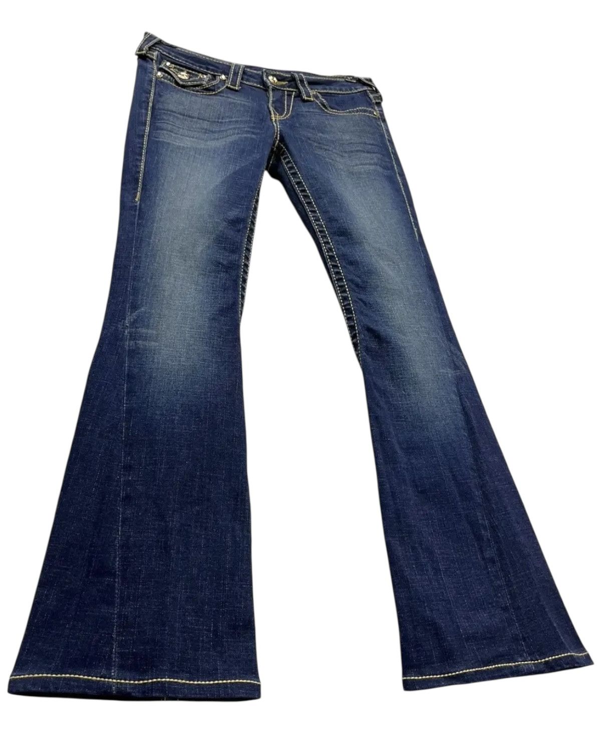True Religion RARE💎JOEY BIG T Gem Button Stretch Denim Flare Low Rise USA Size 26" / US 2 / IT 38 - 3 Thumbnail