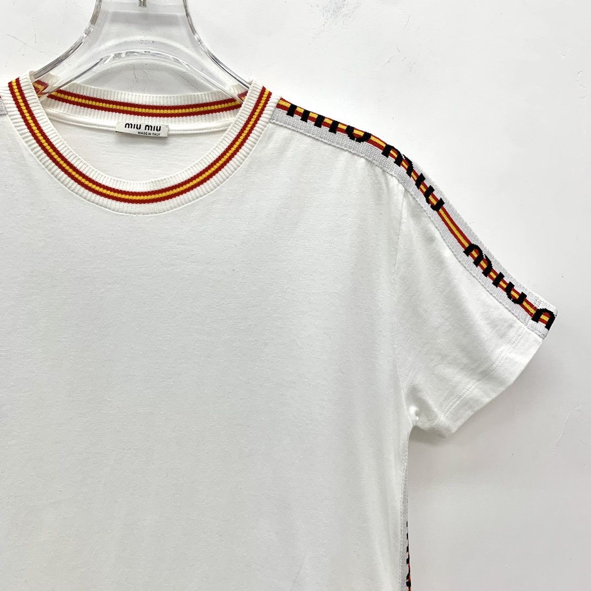 Miu Miu Miu Miu Arm Stripe Letter Print Short Sleeve T-shirt K26WX Size M / US 6-8 / IT 42-44 - 3 Thumbnail