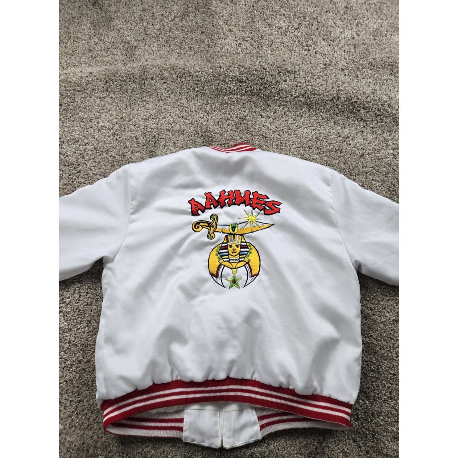 Vintage VINTAGE Freemason Bomber Jacket Mens White Full Zip 80s Shriners Aahmes L Large Size US L / EU 52-54 / 3 - 2 Thumbnail