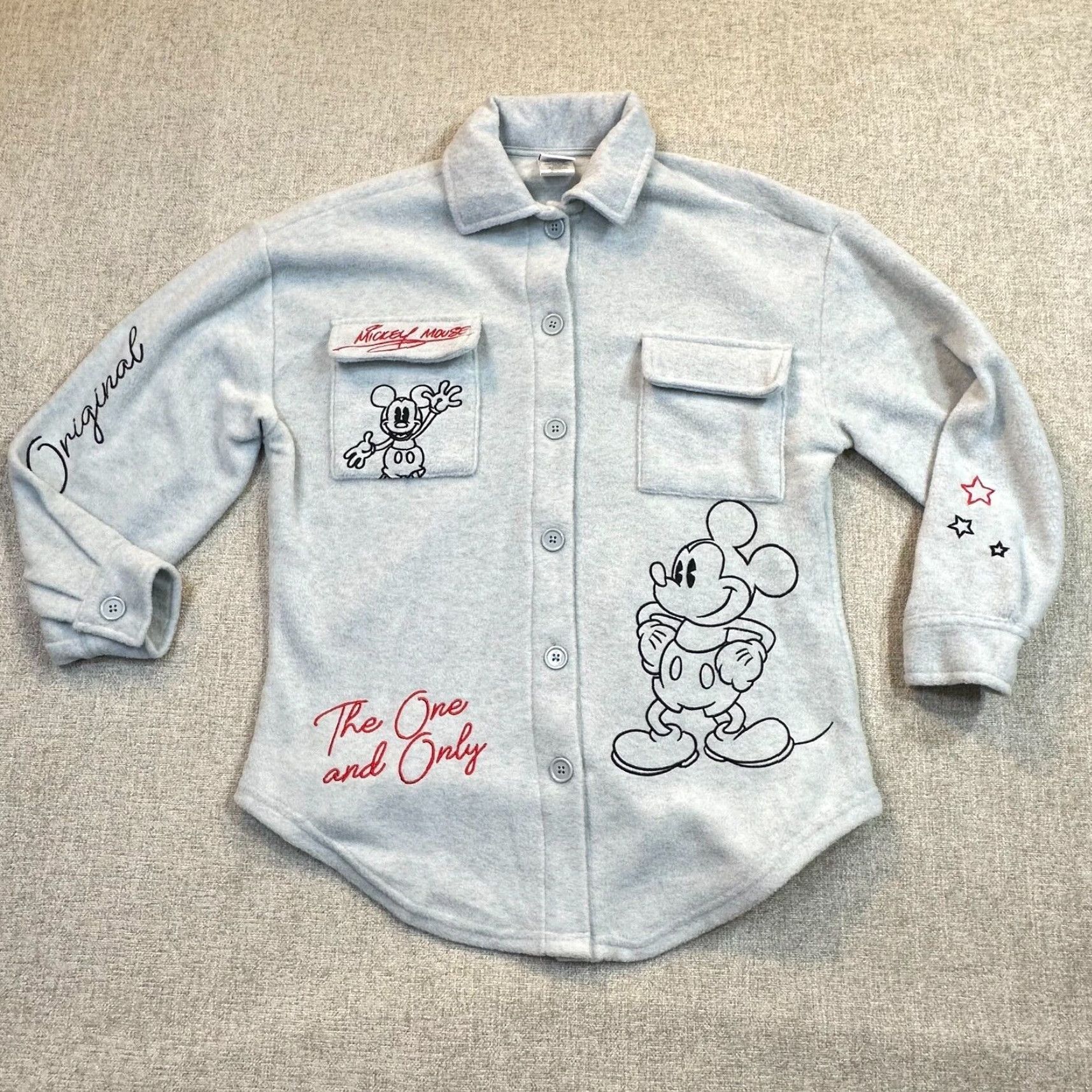 Vintage Mickey Mouse Embroidered Fleece Shacket Women's XXS Gray Polyester Shacket Cartoon Disney Mickey Mouse Heather Gray Shacket Womens XXS Size XXS / US 00 / IT 34 - 2 Thumbnail