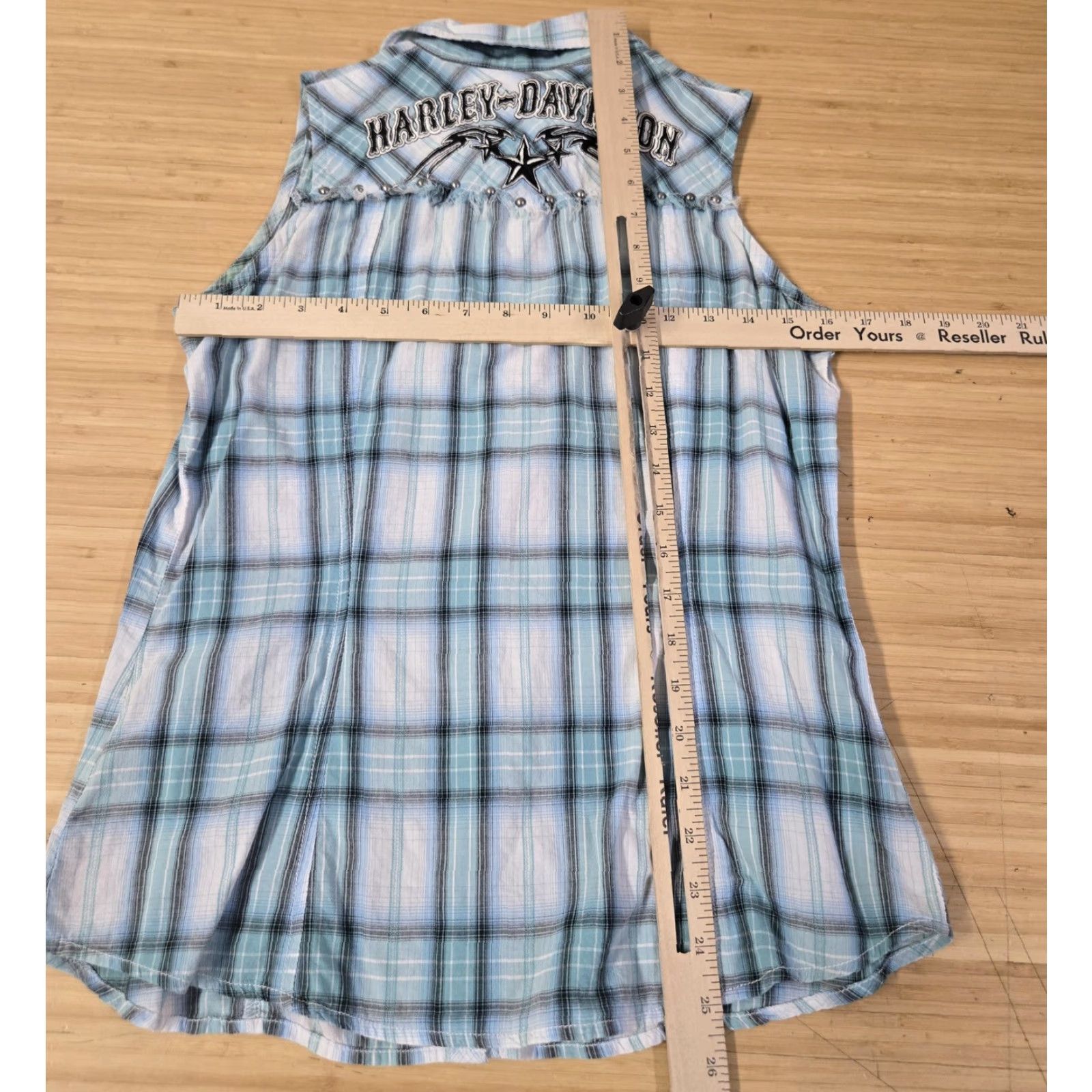 Harley Davidson Harley-Davidson Shirt Womens Medium Blue Plaid Sleeveless Western Studded Star Size M / US 6-8 / IT 42-44 - 6 Thumbnail