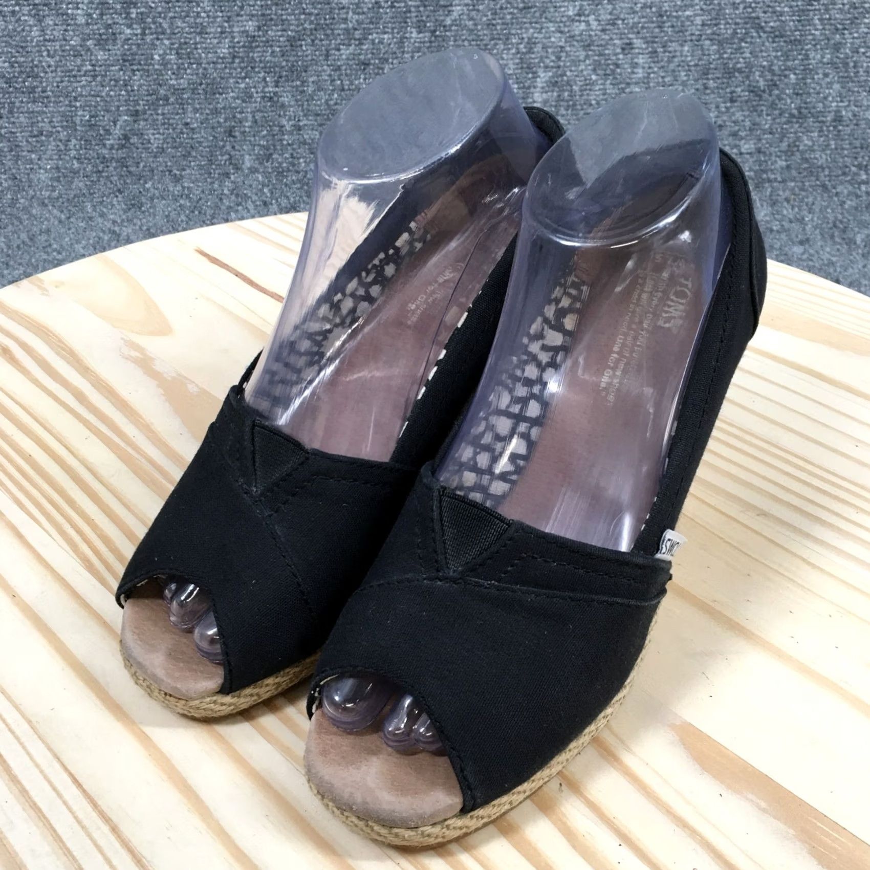 Toms TOMS Heels Womens 7.5 Calypso Peep Toe Slip On Espadrille Wedge Pumps Black Size US 8 / IT 38 - 3 Thumbnail