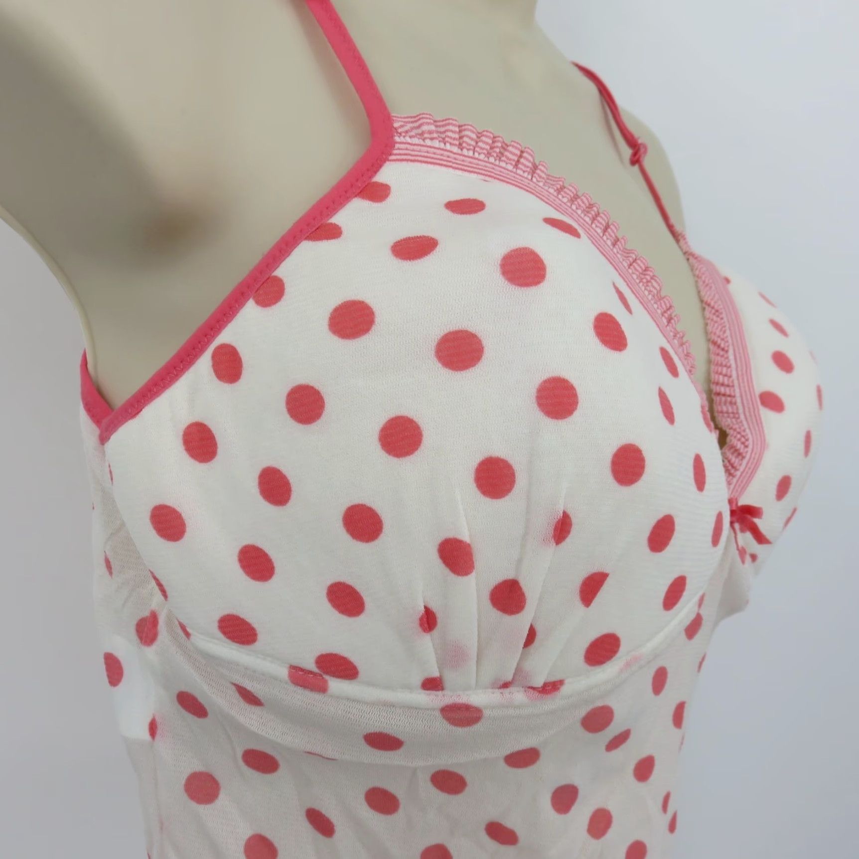 Vintage VINTAGE Warner's Camisole Tank Top Women's Large L Pink Polka Dot Ruffle Bow Cami Tank Top Size L / US 10 / IT 46 - 3 Thumbnail